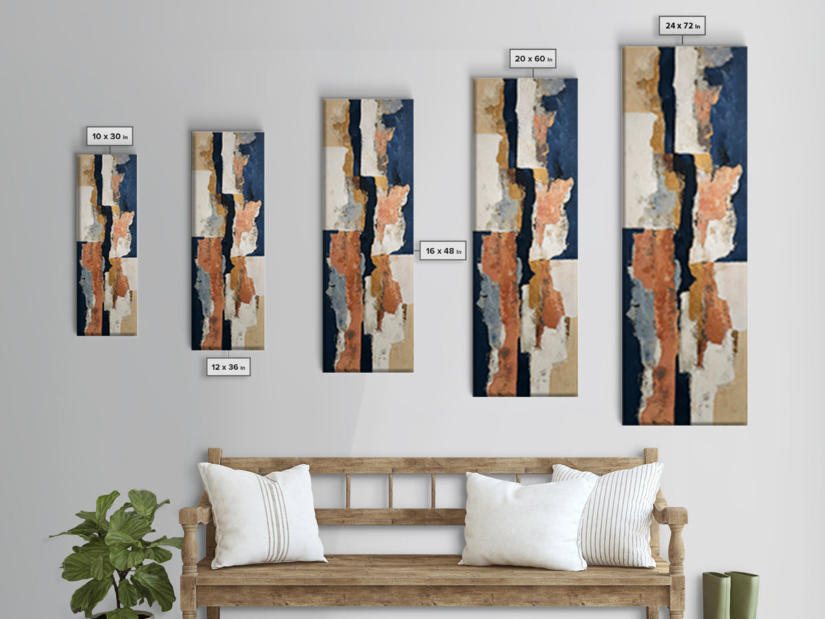 Bold Navy and Ivory Abstract Brushwork Canvas Print, Above Sofa Art, Floral Wall Art, Living Room Decor, Abstract Art, ASA-1x3-78