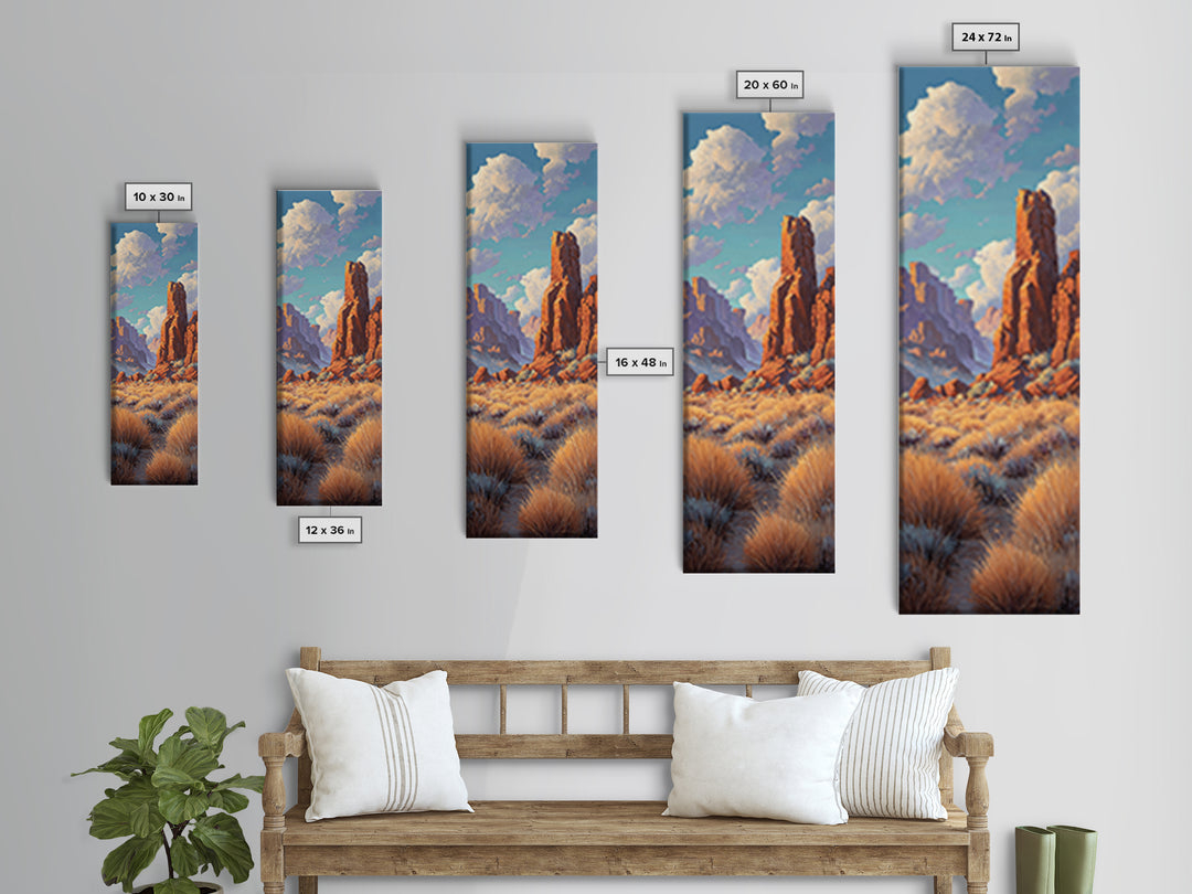 Desert Mesa Panorama Framed Canvas Print, Above Sofa Art, Framed Wall Art, Living Room Decor, Oil Painting, Statement, ASA-1x3-80