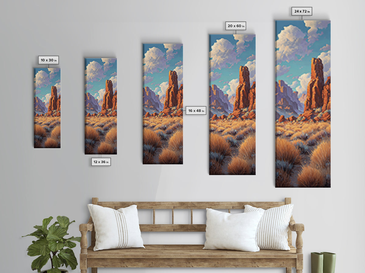 Desert Mesa Panorama Framed Canvas Print, Above Sofa Art, Framed Wall Art, Living Room Decor, Oil Painting, Statement, ASA-1x3-80