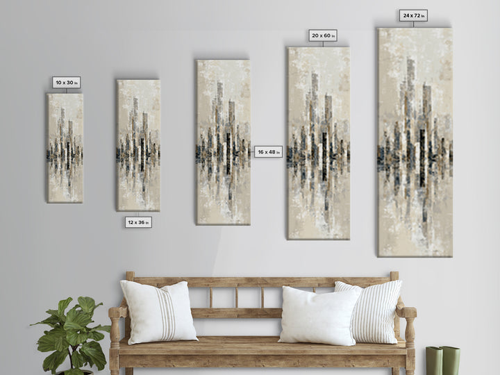 Quiet City Skyline Reduced to Elegant Shapes Canvas Print, Above Sofa Art, Coastal Decor, Living Room Decor, Statement, ASA-1x3-82