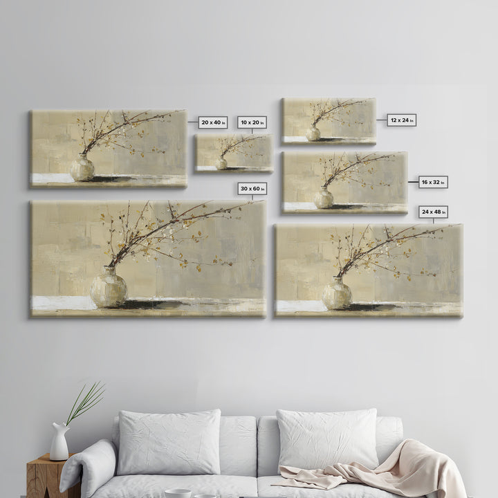 Large Neutral Still Life Framed Canvas Print, Above Sofa Art, Fine Art Print, Living Room Decor, Watercolor Art, Statement, ASA-2x1-10