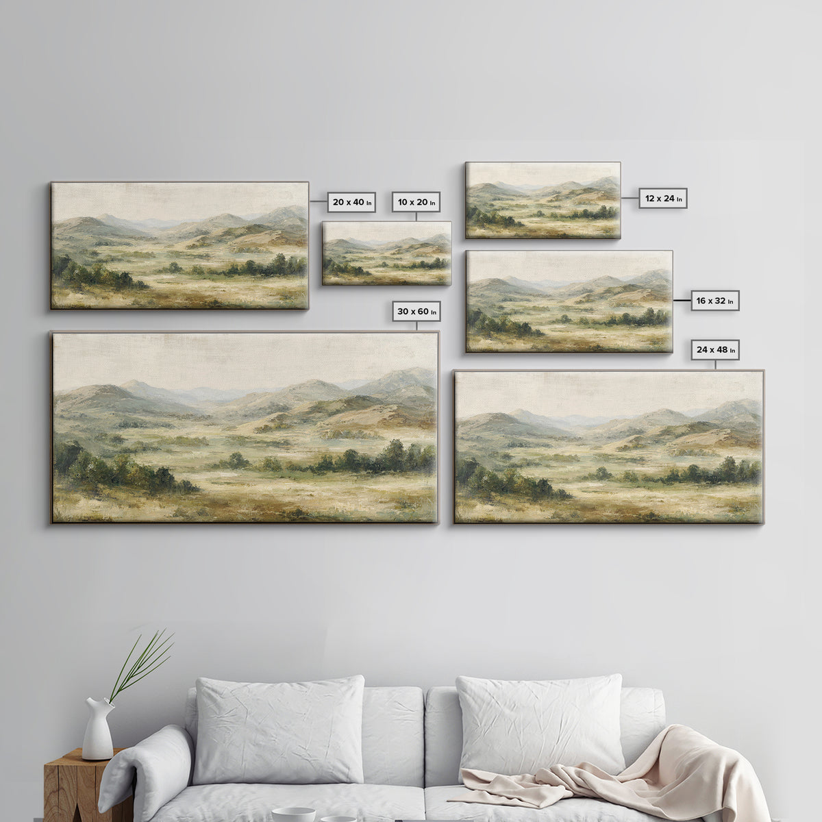 Sunlit Rolling Hills Framed Canvas Print, Above Sofa Art, Boho Decor, Living Room Decor, Fine Art, Statement, Large Wall Art, ASA-2x1-13