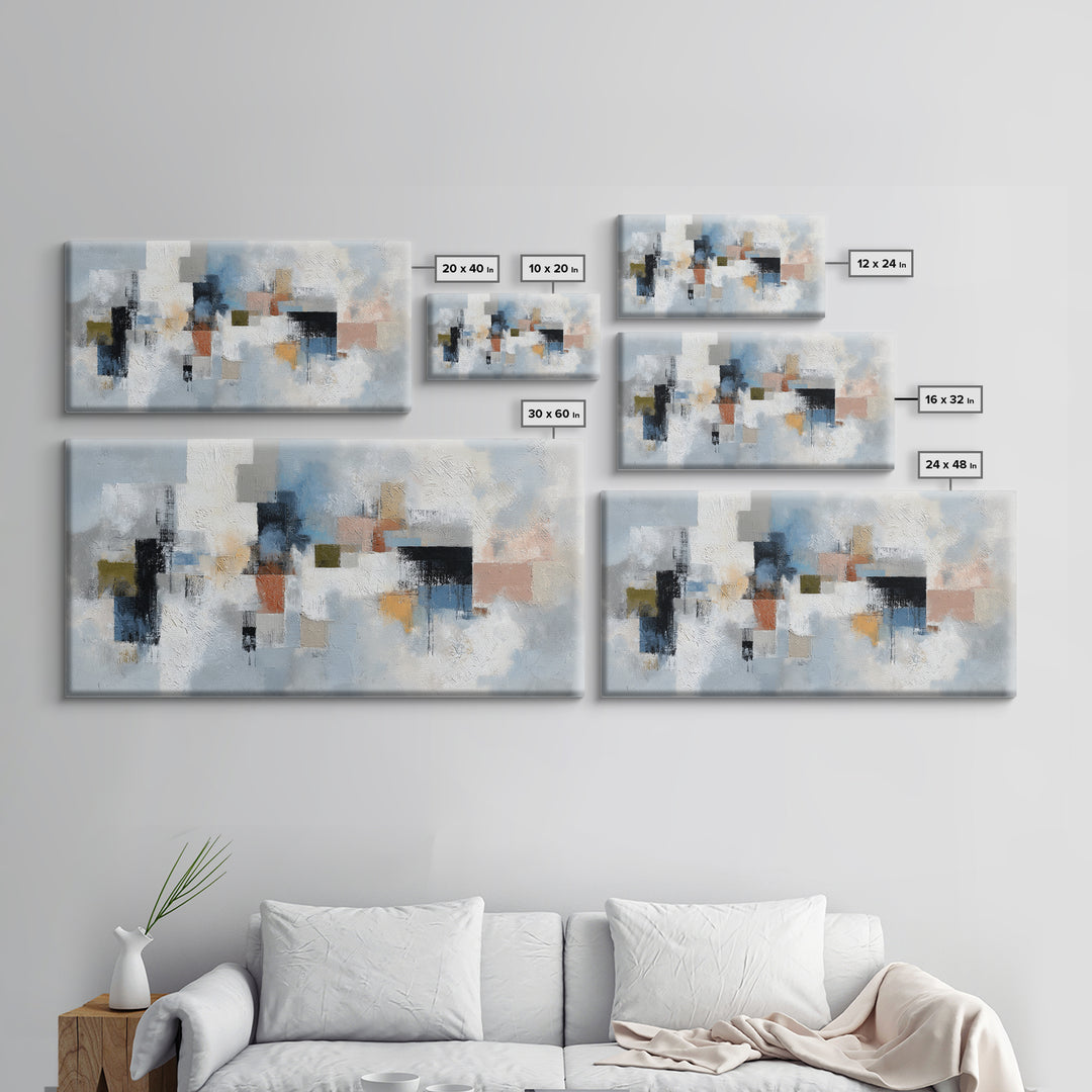Bold Navy and Ivory Abstract Brushwork Canvas Print, Above Sofa Art, Botanical Wall Art, Living Room Decor, Statement, ASA-2x1-14
