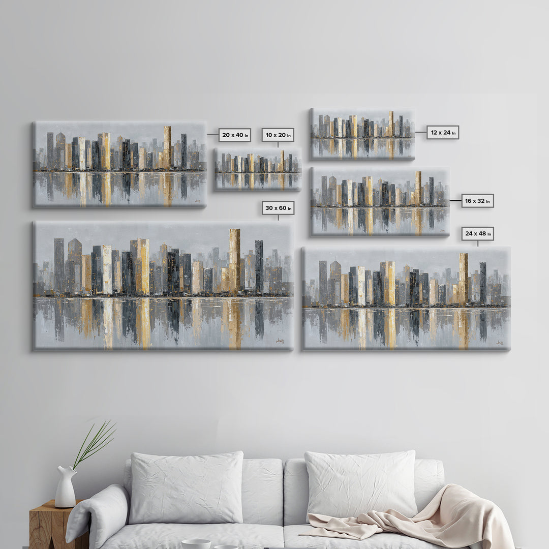 Quiet City Skyline Reduced to Elegant Shapes Canvas Print, Above Sofa Art, Gallery Decor, Living Room Decor, Statement, ASA-2x1-18