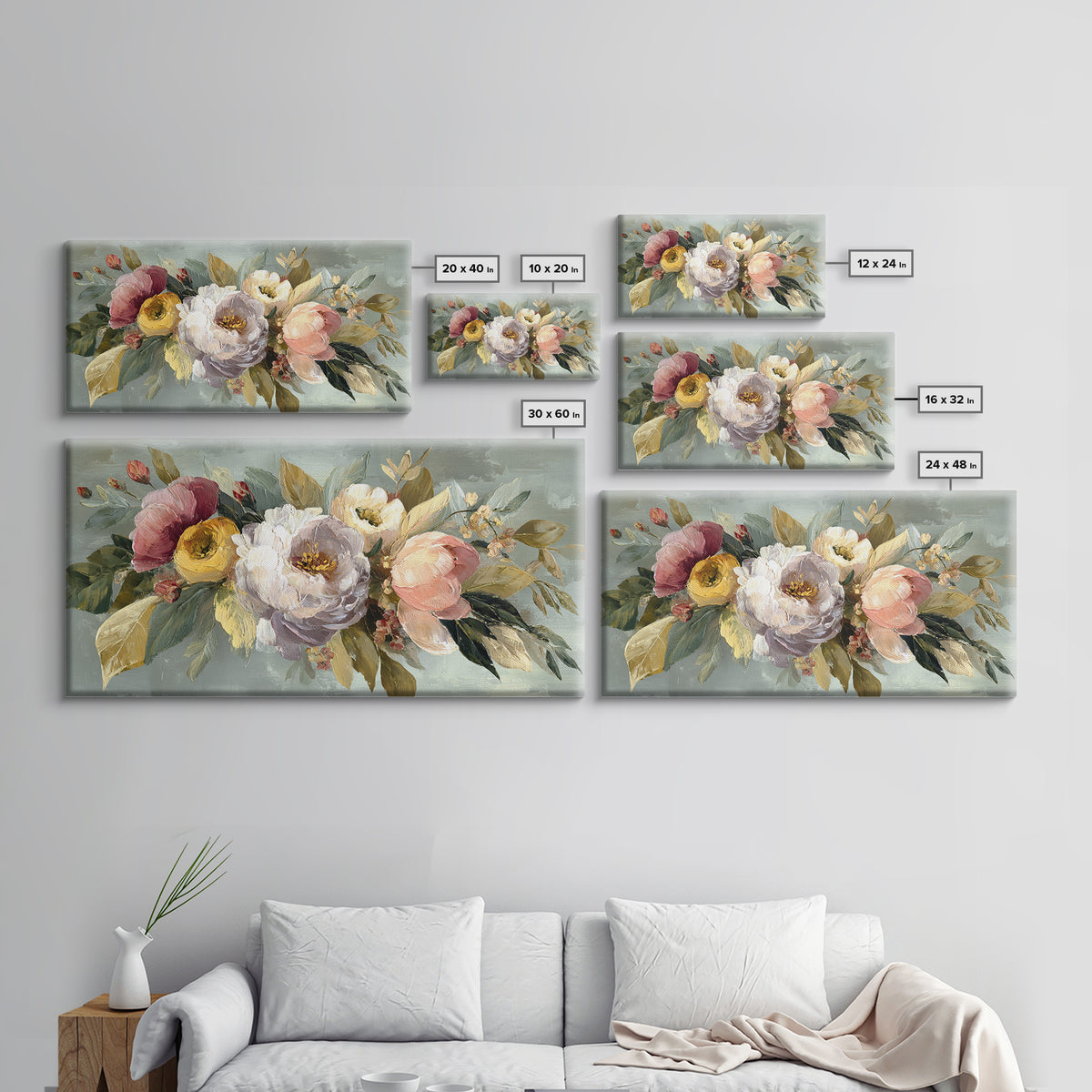 Large Expressive Floral Bouquet Canvas Print, Above Sofa Art, Neutral Decor, Living Room Decor, Fine Art, Statement, Wall Art, ASA-2x1-2