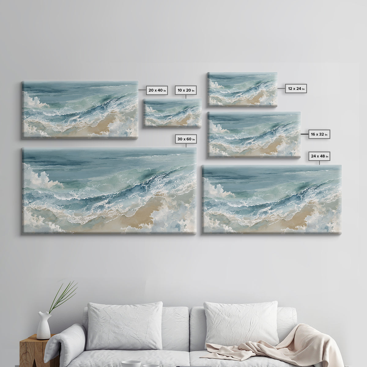 Panoramic Coastal Shoreline from an Aerial View Canvas Print, Above Sofa Art, Mid Century Modern, Living Room Decor, Statement, ASA-2x1-23