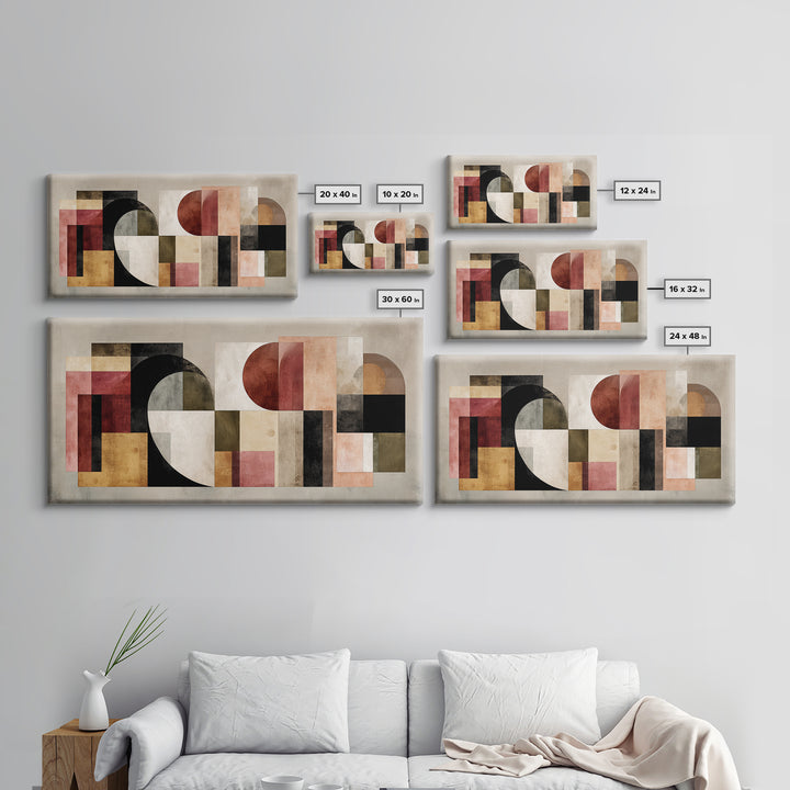Bold Mid Century Geometric Forms Framed Canvas Print, Above Sofa Art, Textured Painting, Living Room Decor, Fine Art, Statement, ASA-2x1-24