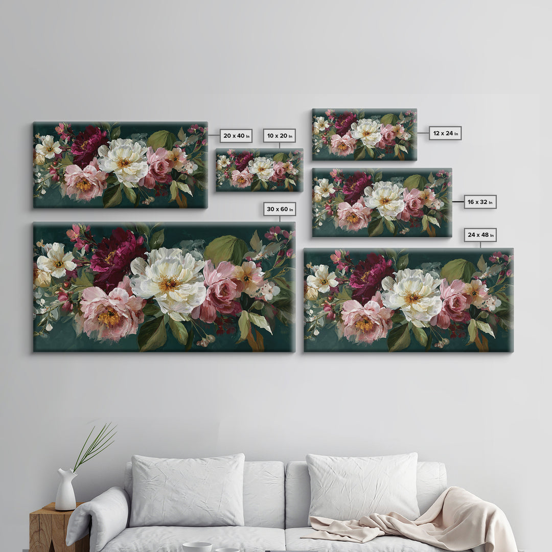 Large Expressive Floral Bouquet Canvas Print, Above Sofa Art, Neutral Decor, Living Room Decor, Fine Art, Statement, Wall Art, ASA-2x1-26