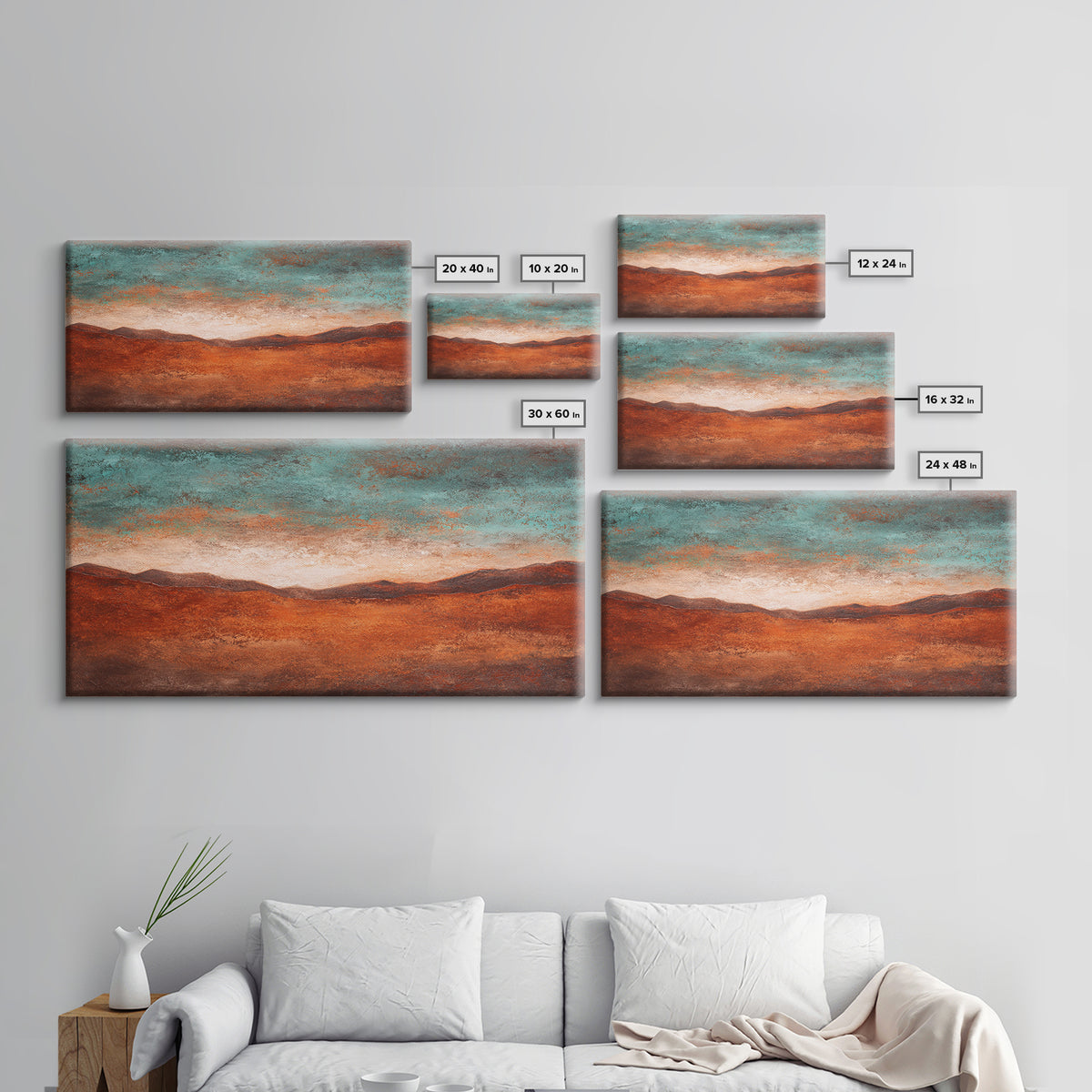 Abstract Canyon Landscape Framed Canvas Print, Above Sofa Art, Living Room Decor, Oil Painting, Statement 103, Set of Prints, ASA-2x1-3