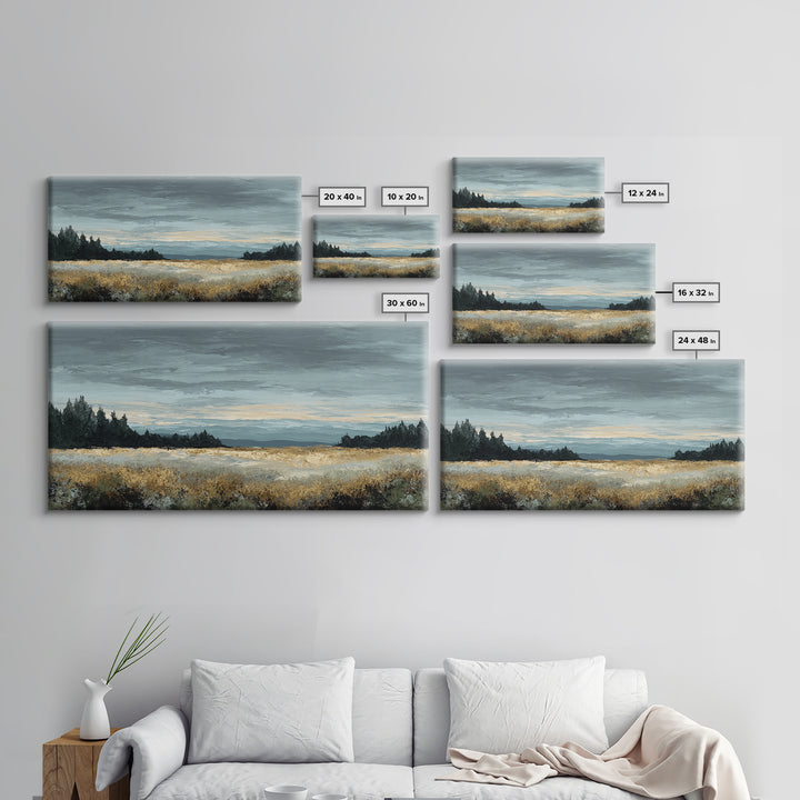 Wide Olive and Beige Meadow Panorama Framed Canvas Print, Above Sofa Art, Modern Decor, Living Room Decor, Oil Painting, ASA-2x1-30