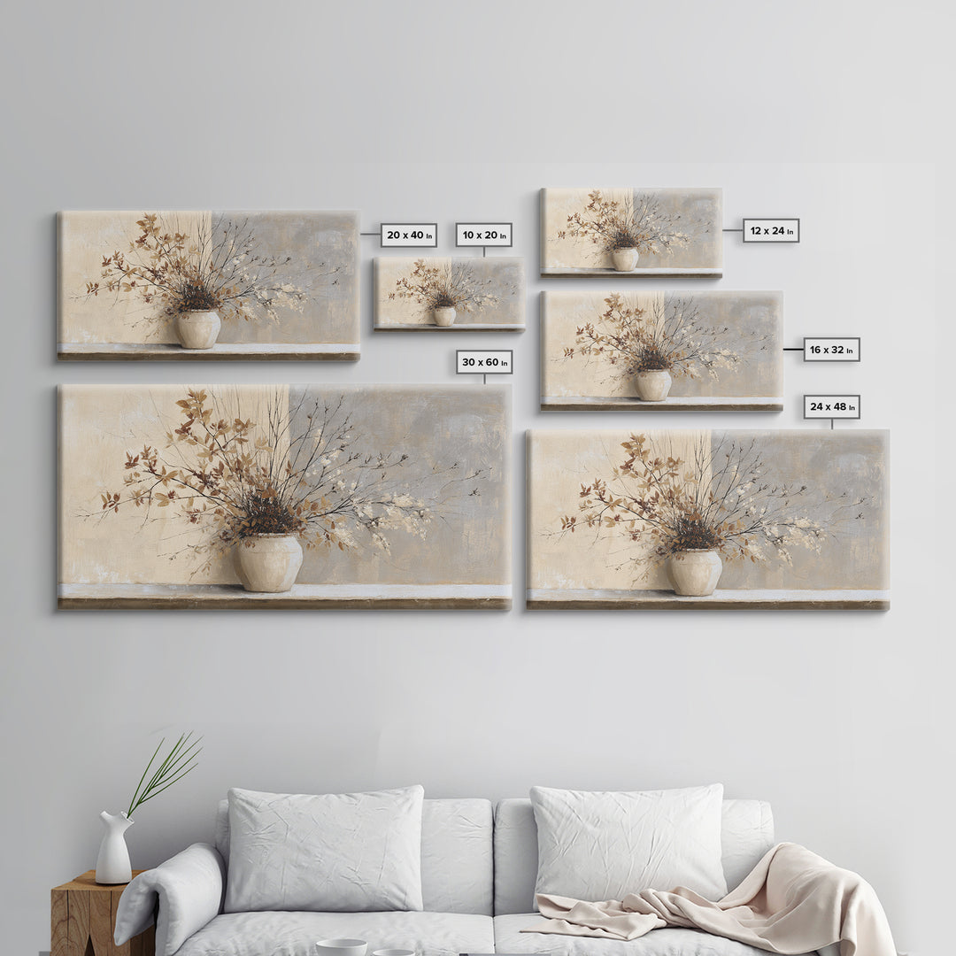 Large Neutral Still Life Framed Canvas Print, Above Sofa Art, Fine Art Print, Living Room Decor, Watercolor Art, Statement, ASA-2x1-34