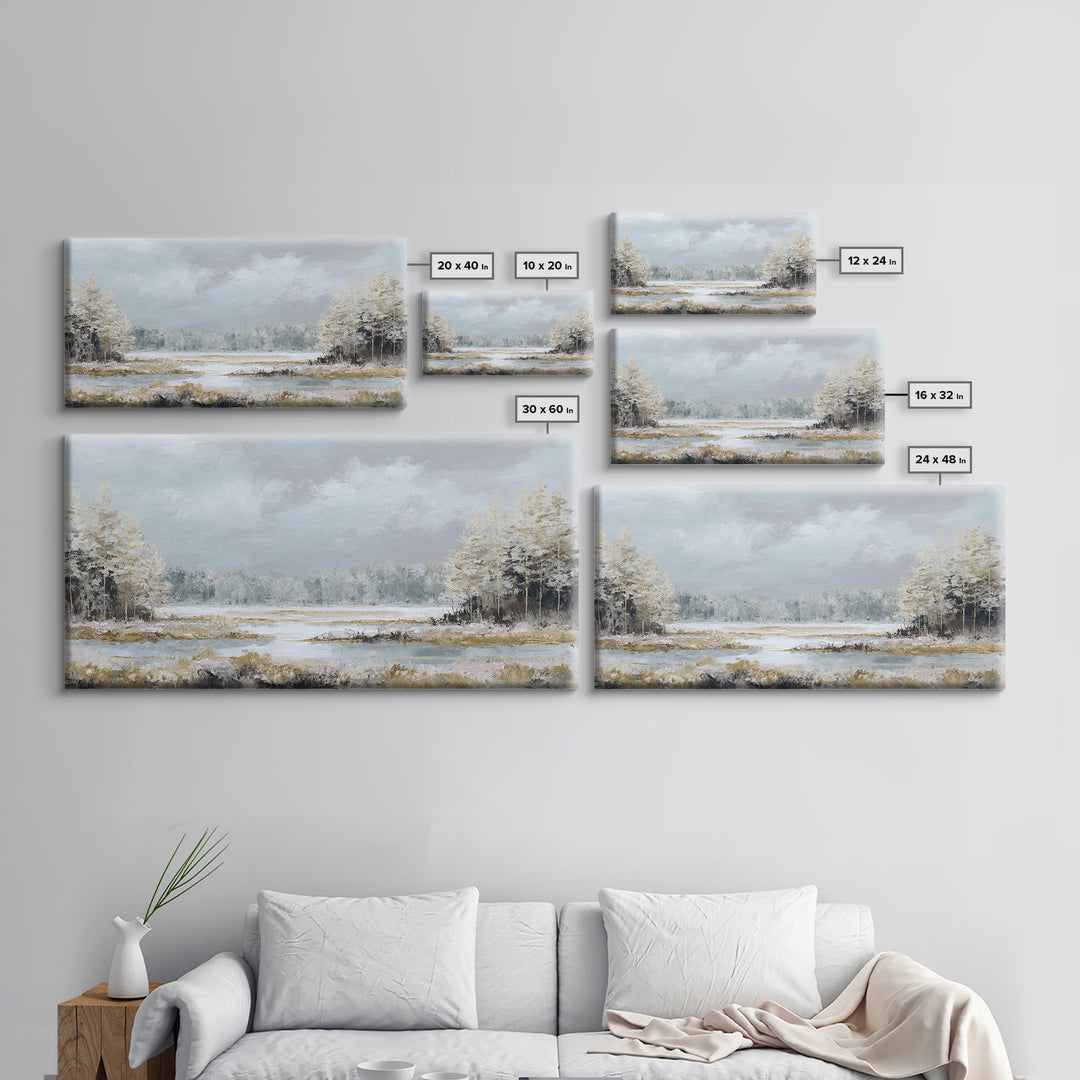 Modern Scandinavian Forest Framed Canvas Print, Above Sofa Art, Art Print, Living Room Decor, Statement, Textured Wall Art, ASA-2x1-35