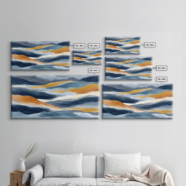 Bold Navy and Ivory Abstract Brushwork Canvas Print, Above Sofa Art, Botanical Wall Art, Living Room Decor, Statement, ASA-2x1-38