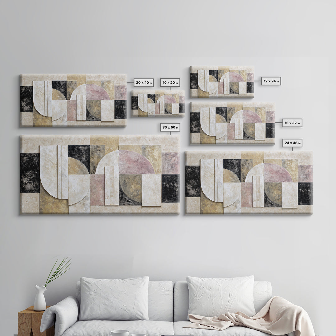 Luxury Monochrome Stone Composition Canvas Print, Above Sofa Art, Home Decor, Living Room Decor, Oil Painting, Statement, ASA-2x1-39