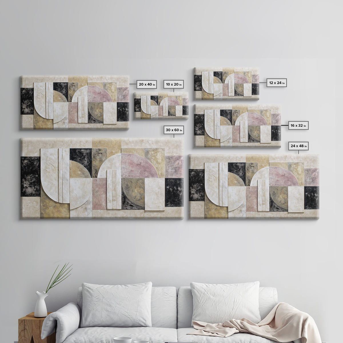 Luxury Monochrome Stone Composition Canvas Print, Above Sofa Art, Home Decor, Living Room Decor, Oil Painting, Statement, ASA-2x1-39