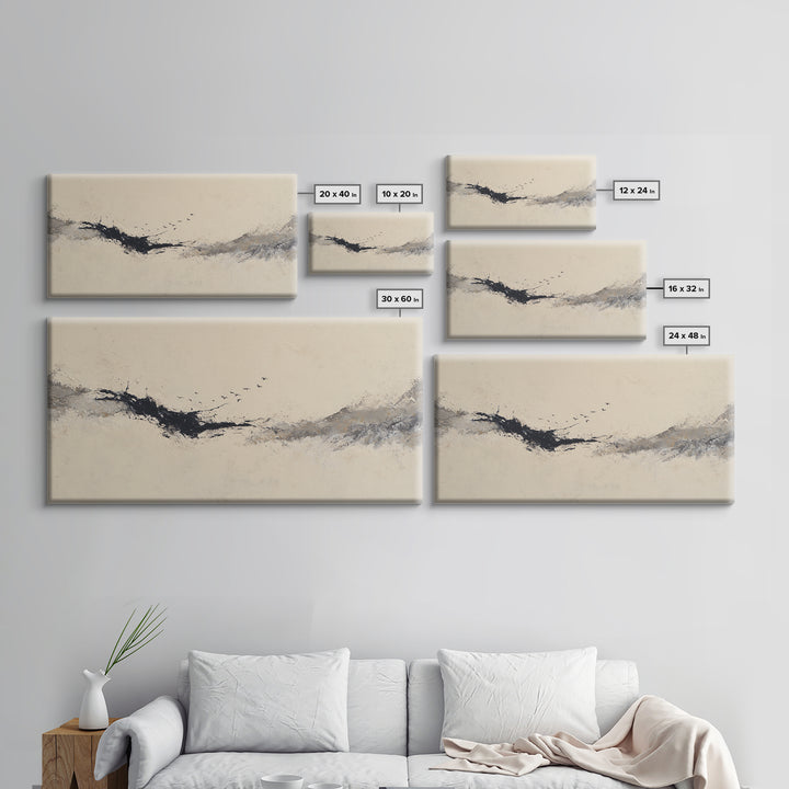 Minimal Black Ink Composition Canvas Print, Above Sofa Art, Boho Decor, Living Room Decor, Fine Art, Statement, Large Wall Art, ASA-2x1-4