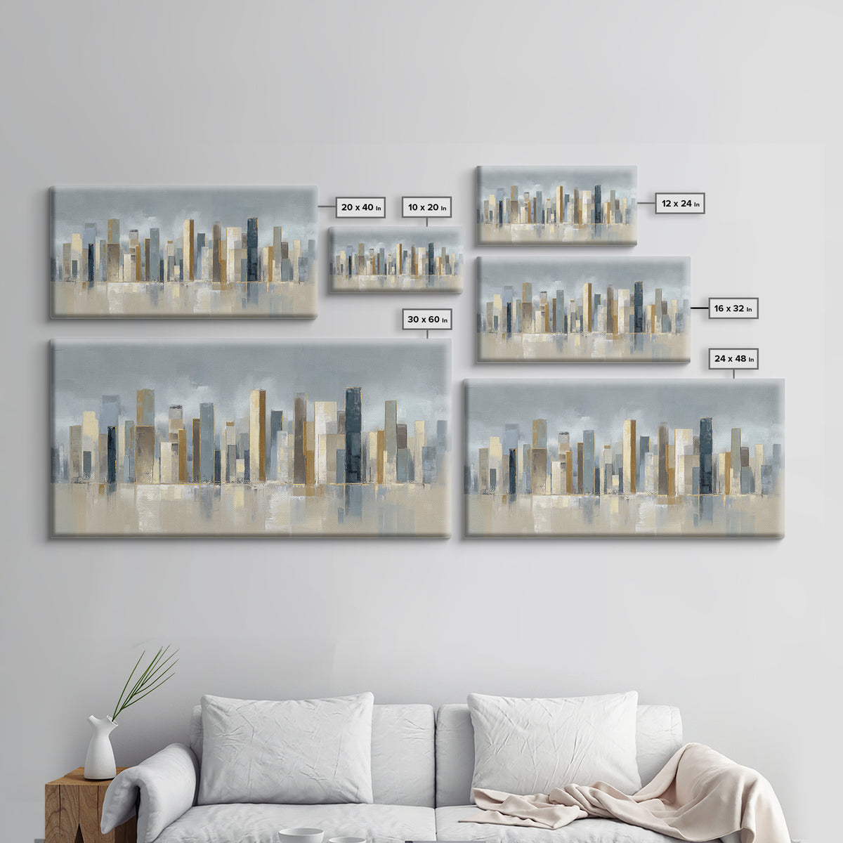 Quiet City Skyline Reduced to Elegant Shapes Canvas Print, Above Sofa Art, Gallery Decor, Living Room Decor, Statement, ASA-2x1-42