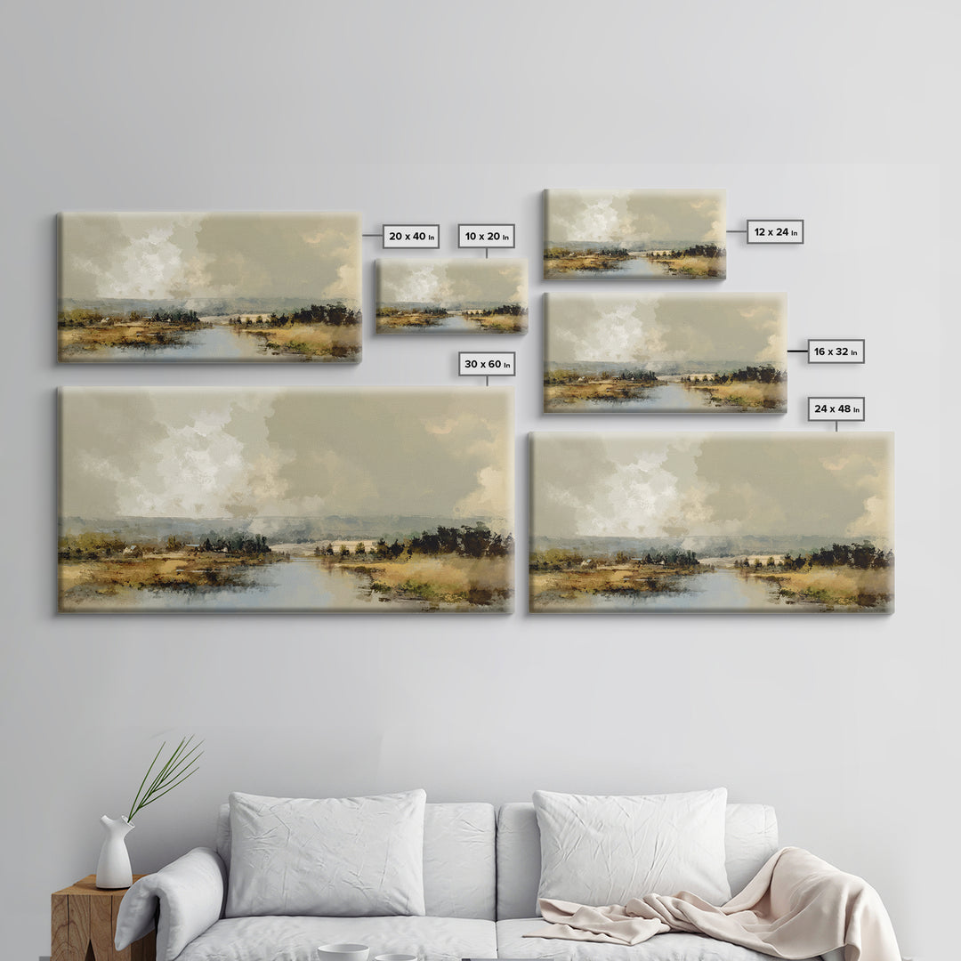 Wide Olive and Beige Meadow Panorama Canvas Print, Above Sofa Art, Art Print, Living Room Decor, Fine Art, Statement, ASA-2x1-54