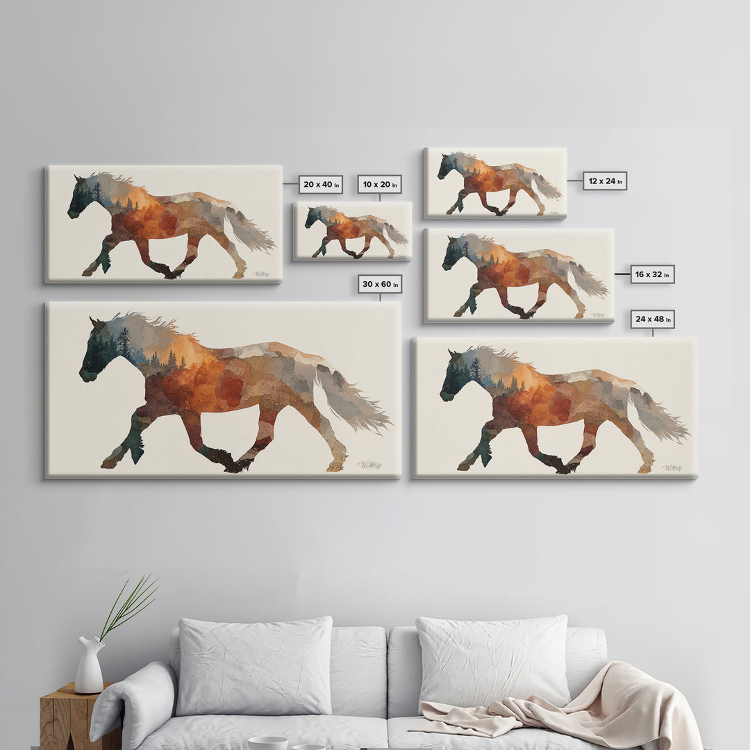 Statement Horse Silhouette Canvas Print, Above Sofa Art, Textured Painting, Living Room Decor, Statement, Abstract Wall Art, ASA-2x1-57