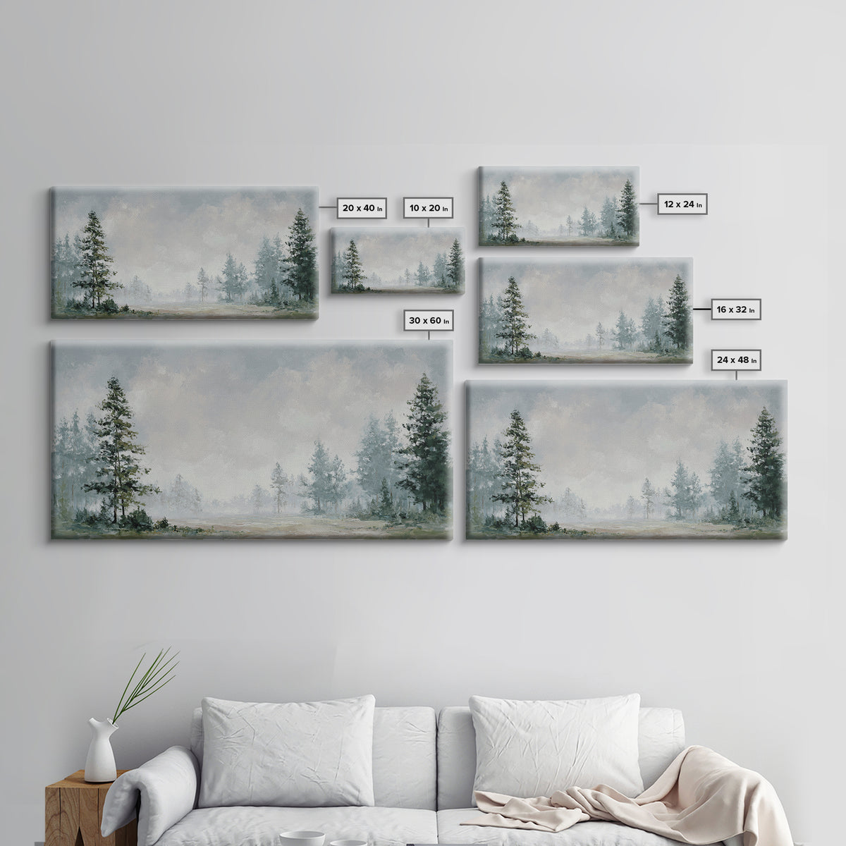 Modern Scandinavian Forest Framed Canvas Print, Above Sofa Art, Canvas Print, Living Room Decor, Fine Art, Statement, ASA-2x1-59