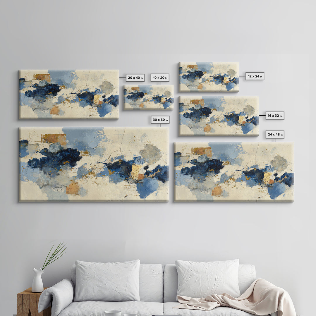 Bold Navy and Ivory Abstract Brushwork Canvas Print, Above Sofa Art, Statement Artwork, Living Room Decor, Abstract Art, ASA-2x1-62