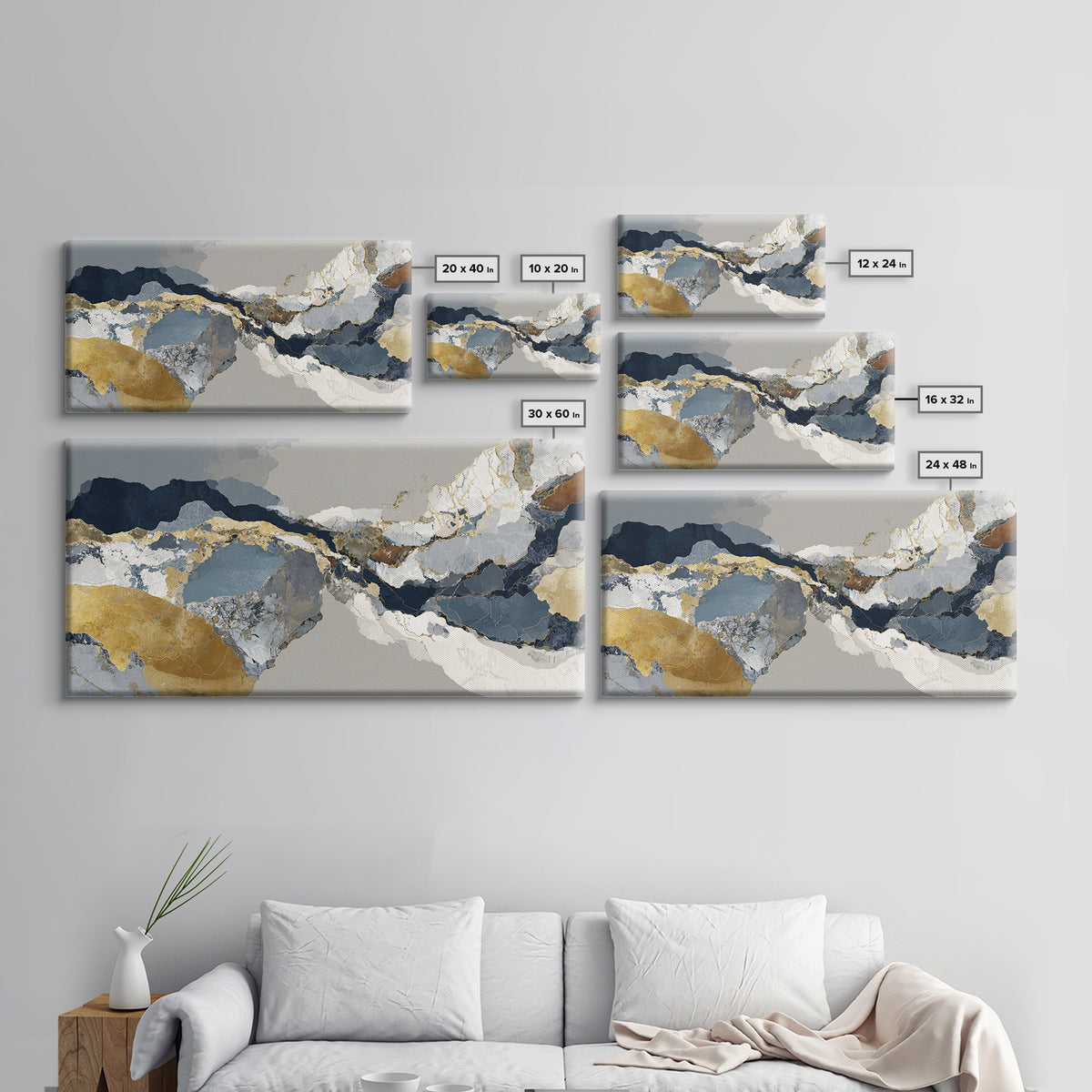 Luxury Monochrome Stone Composition Canvas Print, Above Sofa Art, Horizontal Wall Art, Living Room Decor, Fine Art, Statement, ASA-2x1-63