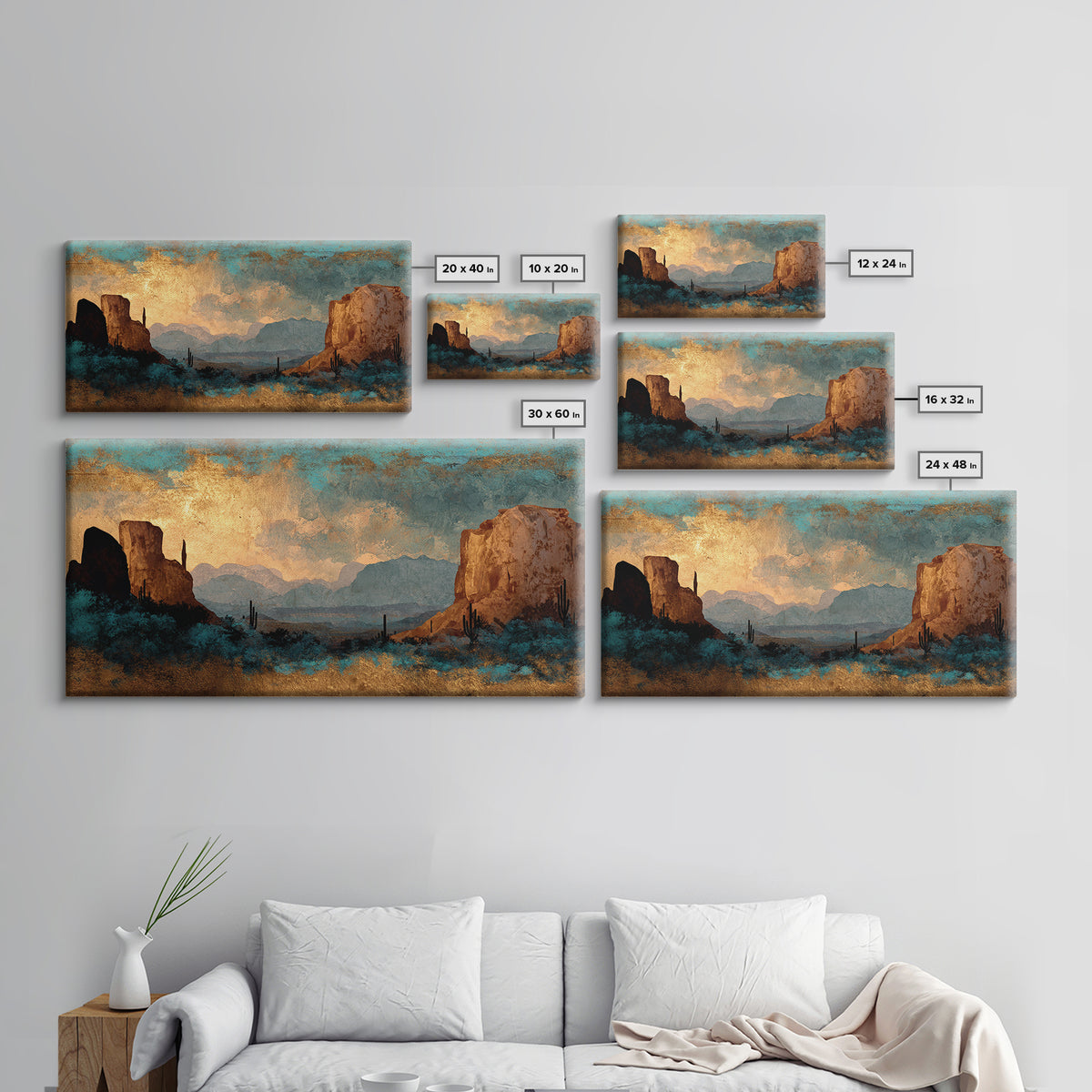 Desert Mesa Panorama Canvas Print, Above Sofa Art, Canvas Wall Art, Living Room Decor, Oil Painting, Statement, ASA-2x1-64