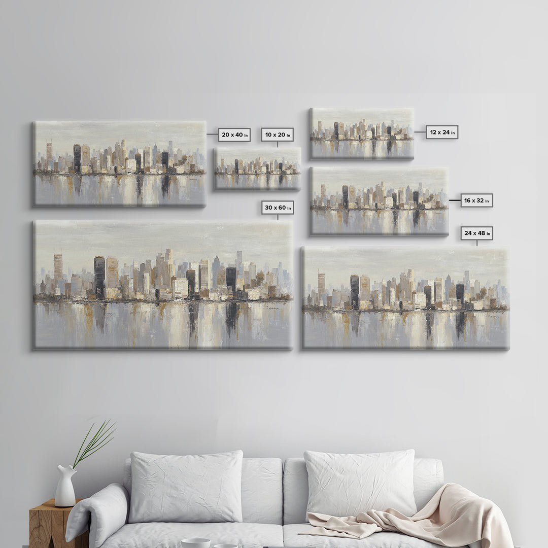 Quiet City Skyline Reduced to Elegant Shapes Canvas Print, Above Sofa Art, Boho Decor, Living Room Decor, Abstract Art, ASA-2x1-66