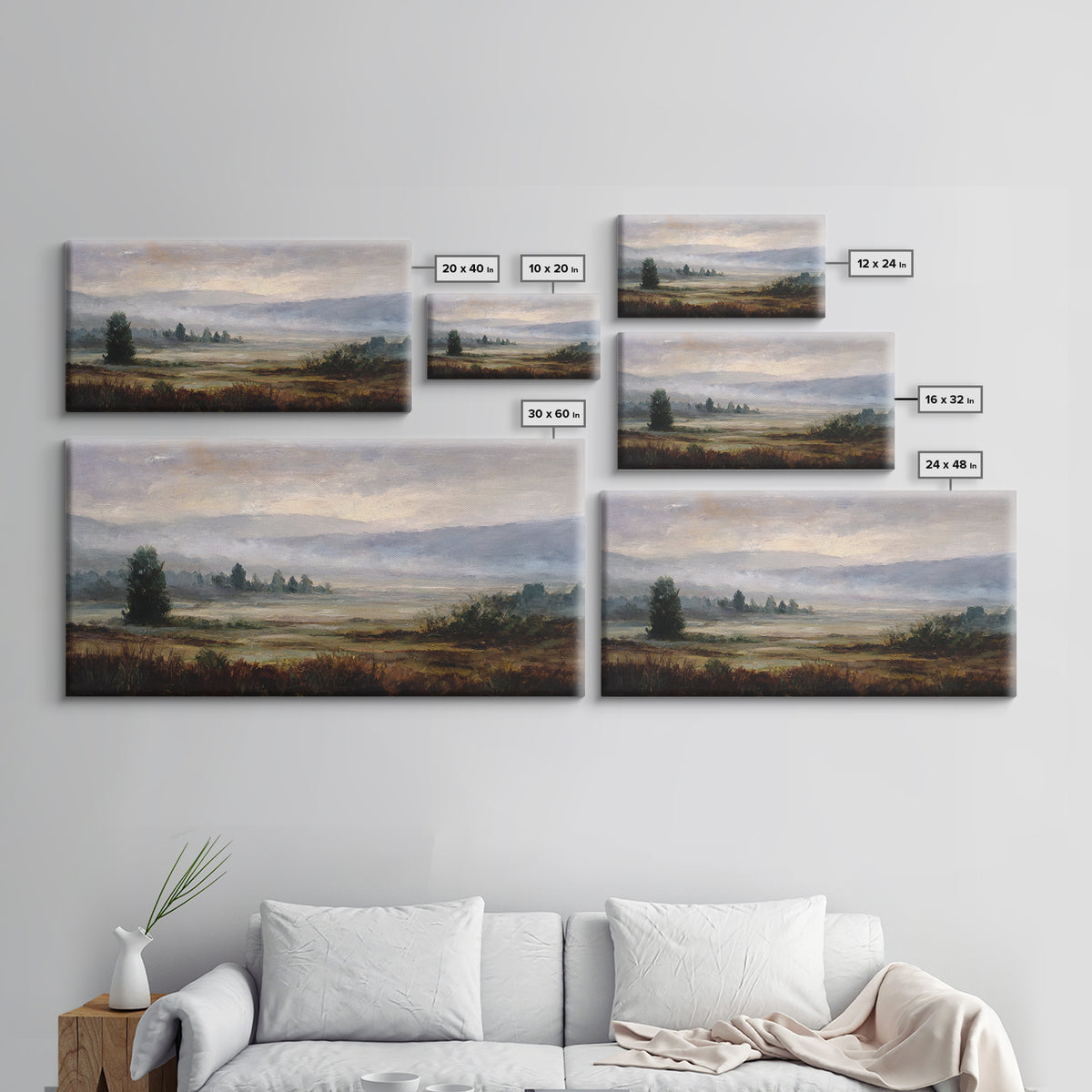 Gallery Style Landscape with Expansive Negative Space Canvas Print, Above Sofa Art, Textured Wall Art, Living Room Decor, ASA-2x1-68