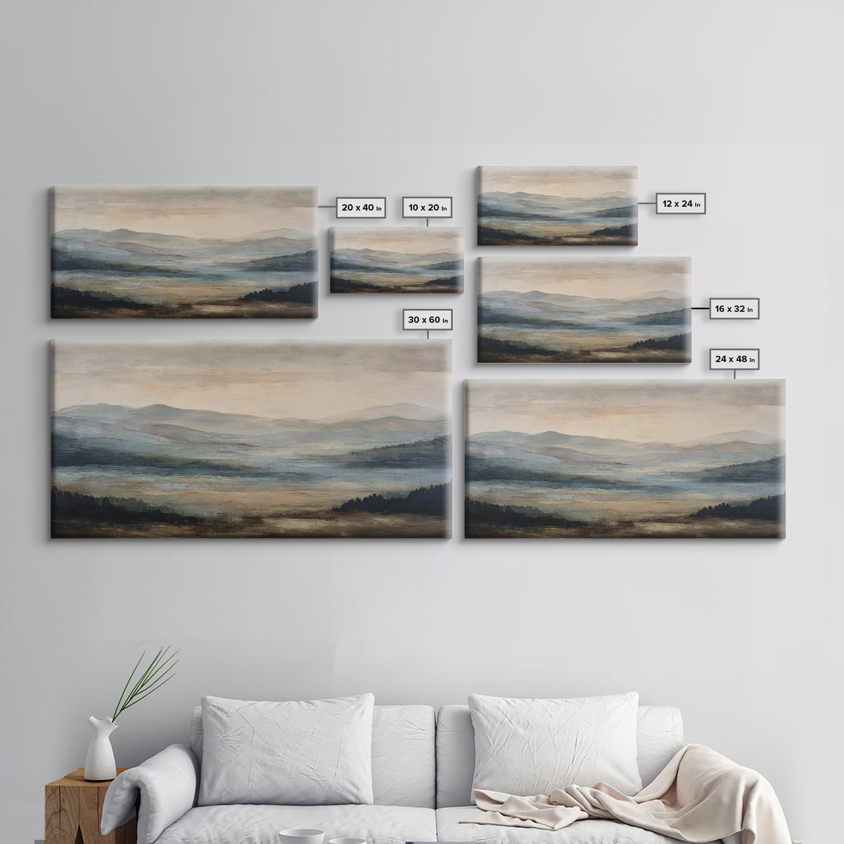 Oversized Abstract Landscape Canvas Print, Above Sofa Art, Framed Wall Art, Living Room Decor, Statement, Living Room Wall Art, ASA-2x1-69