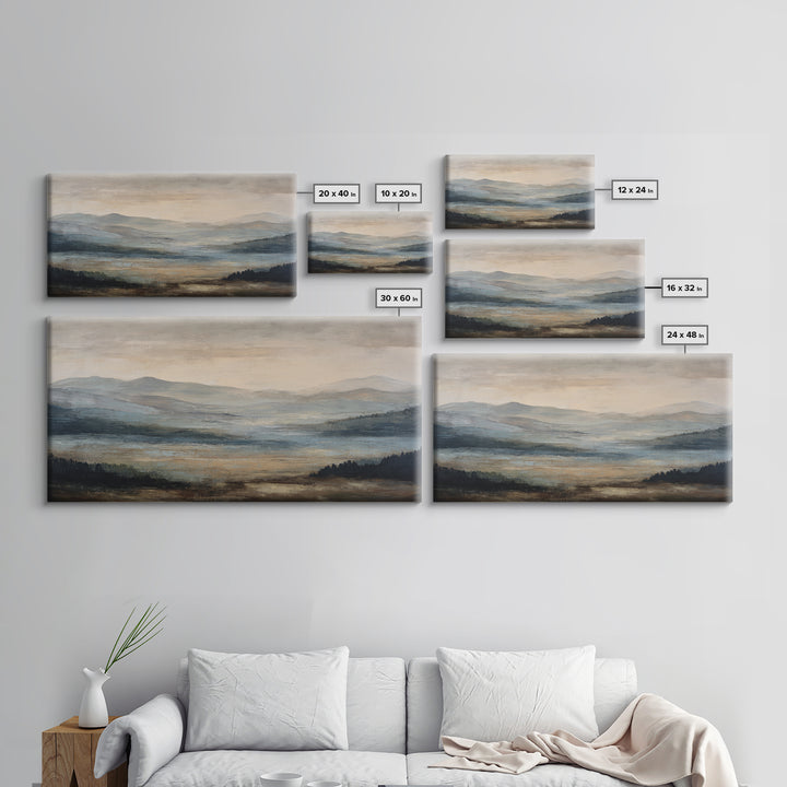 Oversized Abstract Landscape Canvas Print, Above Sofa Art, Framed Wall Art, Living Room Decor, Statement, Living Room Wall Art, ASA-2x1-69