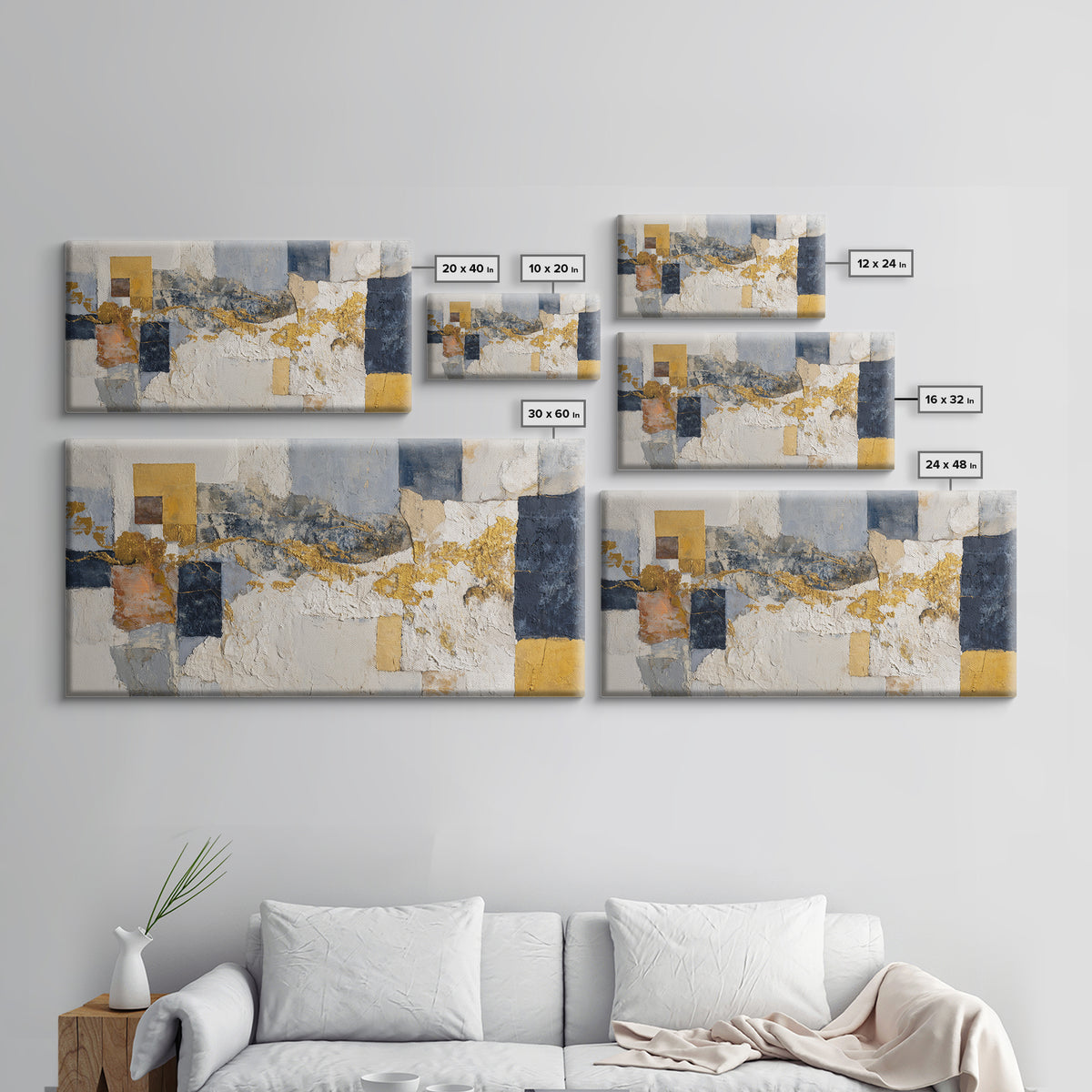 Textured Plaster Abstract Framed Canvas Print, Above Sofa Art, Contemporary Art, Living Room Decor, Abstract Art, Statement, ASA-2x1-7