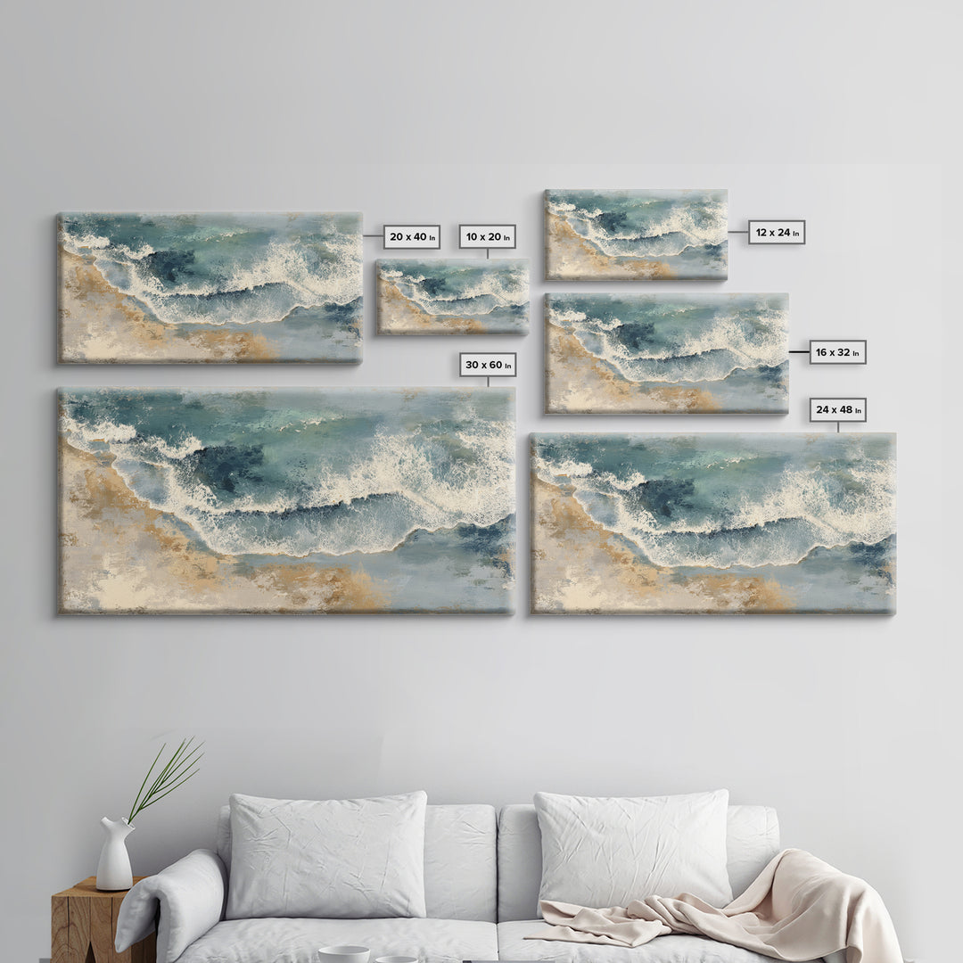 Panoramic Coastal Shoreline from an Aerial View Canvas Print, Above Sofa Art, 3 Piece Wall Art, Living Room Decor, Statement, ASA-2x1-71