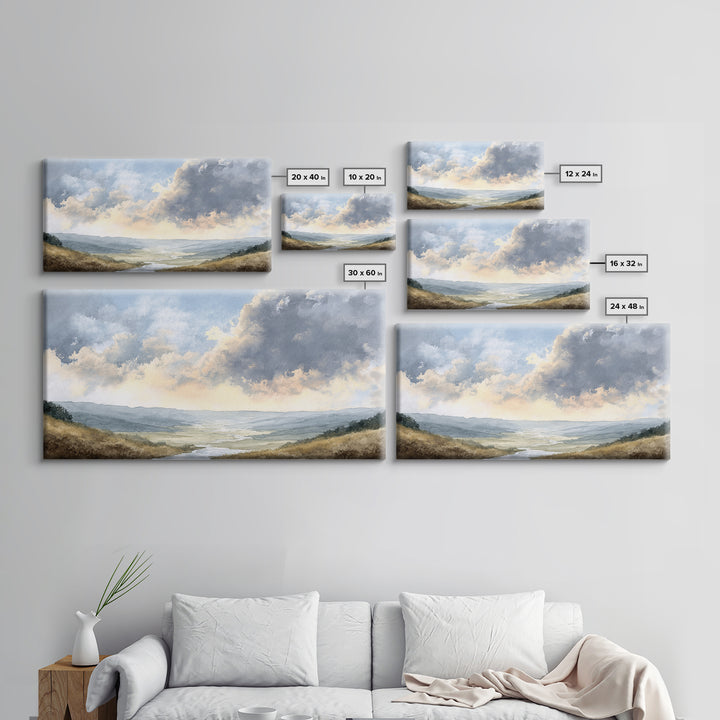 Dramatic Cloudscape over a Distant Valley Canvas Print, Above Sofa Art, Wall Art, Living Room Decor, Fine Art, Statement, ASA-2x1-73