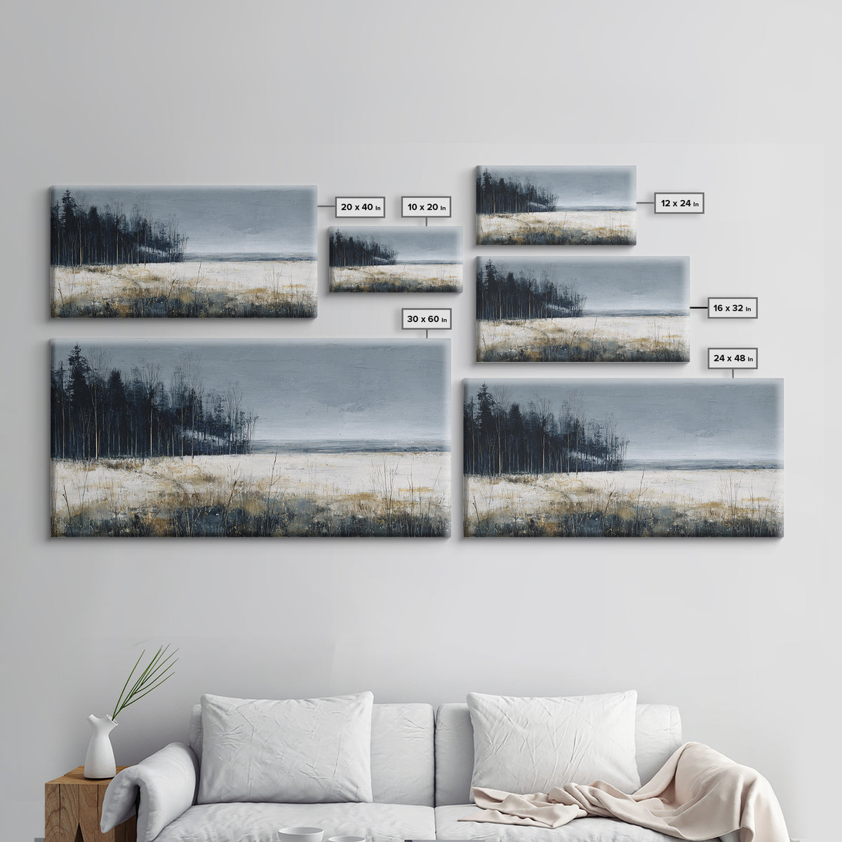 Modern Scandinavian Forest Framed Canvas Print, Above Sofa Art, Room Decor, Living Room Decor, Oil Painting, Statement, ASA-2x1-83
