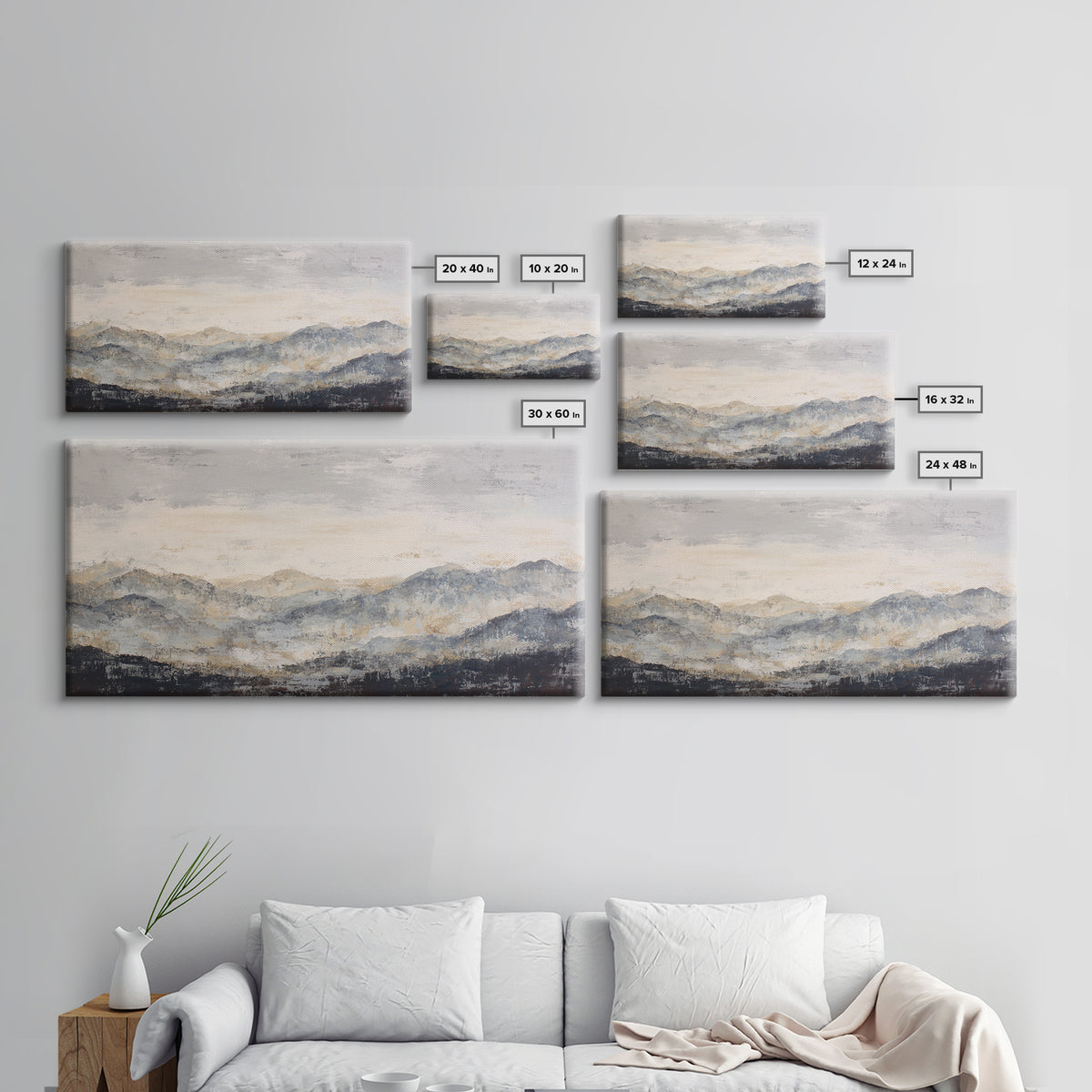 Sunlit Rolling Hills Framed Canvas Print, Above Sofa Art, Mid Century Modern, Living Room Decor, Fine Art, Statement, ASA-2x1-85
