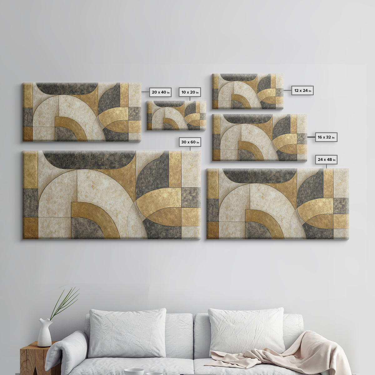Luxury Monochrome Stone Composition Framed Canvas Print, Above Sofa Art, Living Room Wall Art, Living Room Decor, Statement, ASA-2x1-87