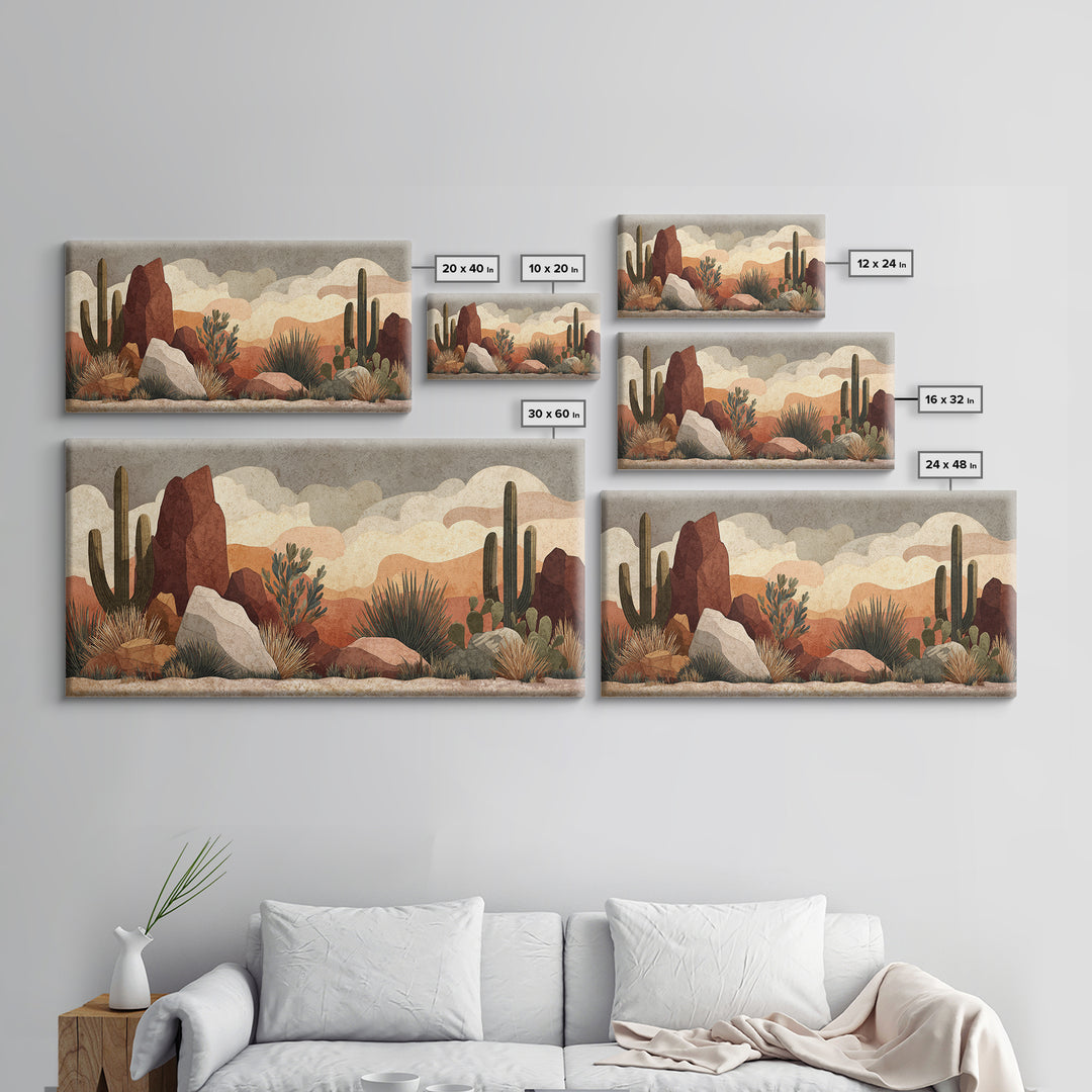 Desert Mesa Panorama Framed Canvas Print, Above Sofa Art, Boho Wall Art, Living Room Decor, Statement, Japandi Wall Art, ASA-2x1-88