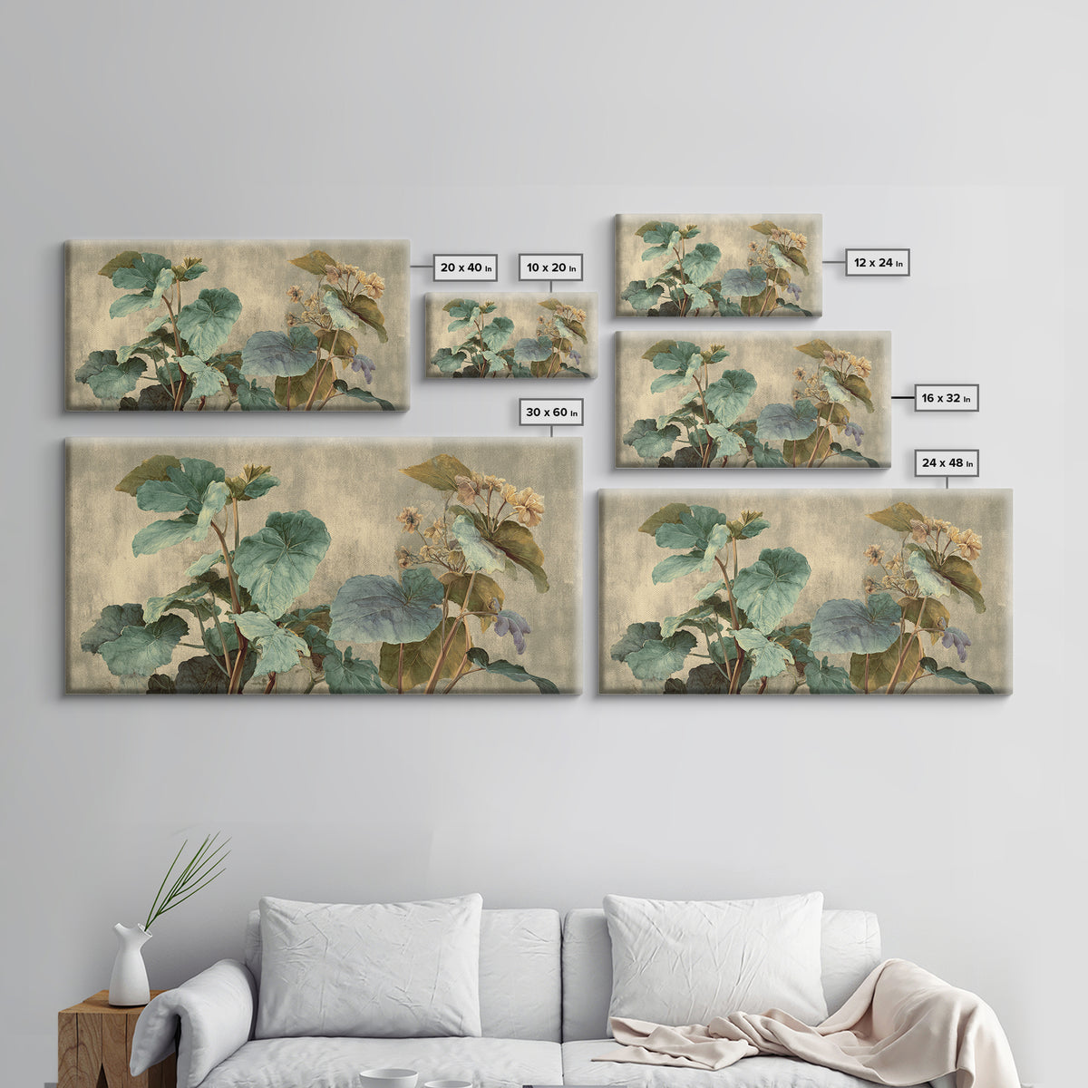 Large Botanical Leaves Canvas Print, Above Sofa Art, Living Room Decor, Oil Painting, Statement 189, Set of Wall Art, ASA-2x1-89