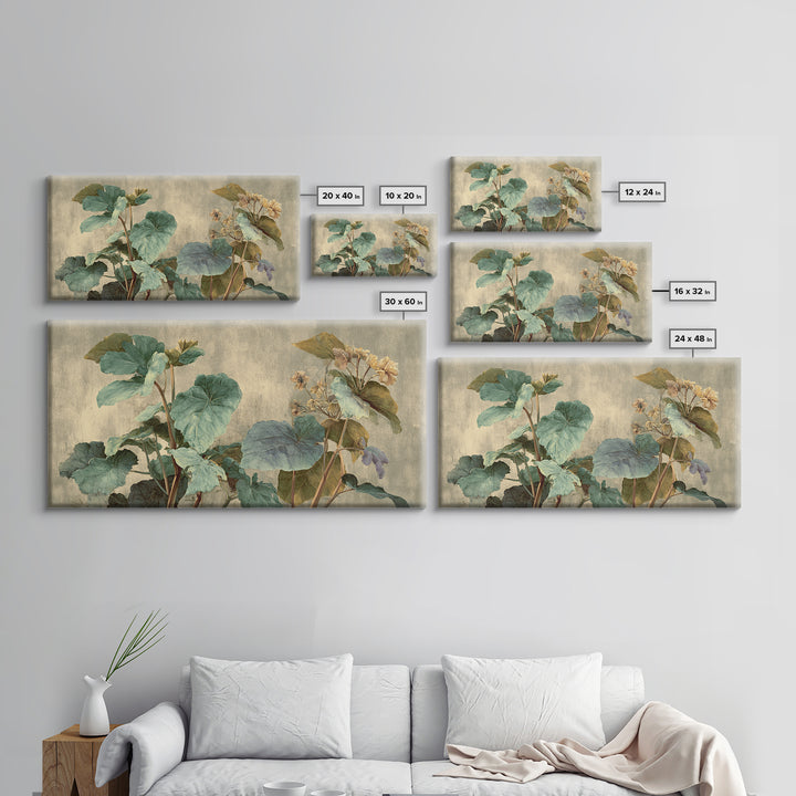 Large Botanical Leaves Canvas Print, Above Sofa Art, Living Room Decor, Oil Painting, Statement 189, Set of Wall Art, ASA-2x1-89