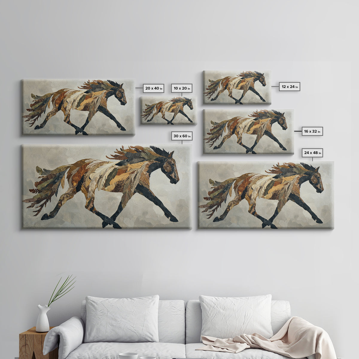 Statement Horse Silhouette Framed Canvas Print, Above Sofa Art, Statement Artwork, Living Room Decor, Fine Art, Statement, ASA-2x1-9