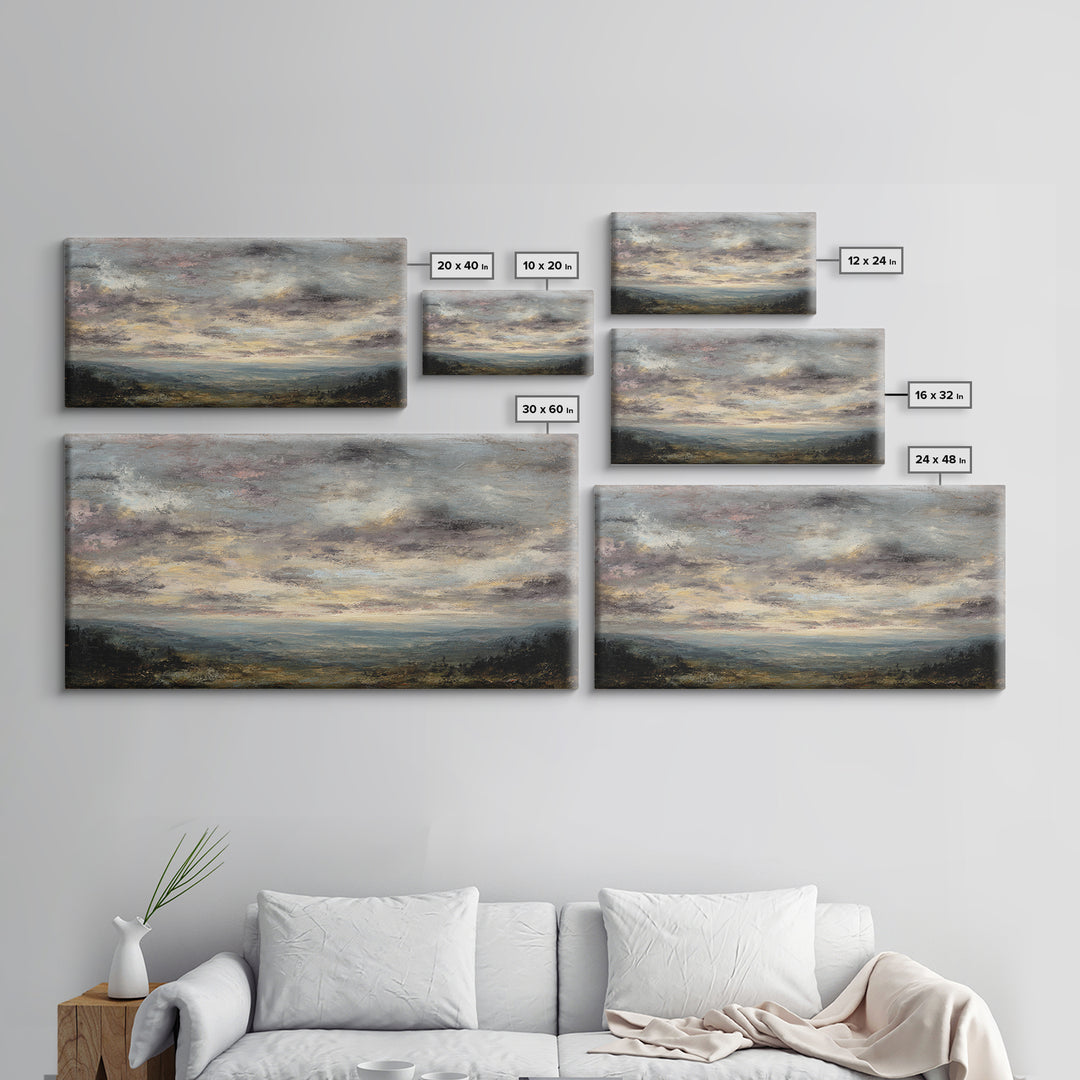 Dramatic Cloudscape over a Distant Valley Framed Canvas Print, Above Sofa Art, Canvas Wall Art, Living Room Decor, Statement, ASA-2x1-97