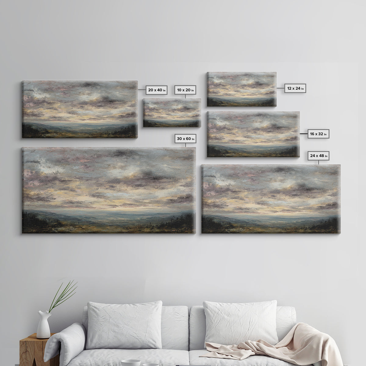 Dramatic Cloudscape over a Distant Valley Framed Canvas Print, Above Sofa Art, Canvas Wall Art, Living Room Decor, Statement, ASA-2x1-97