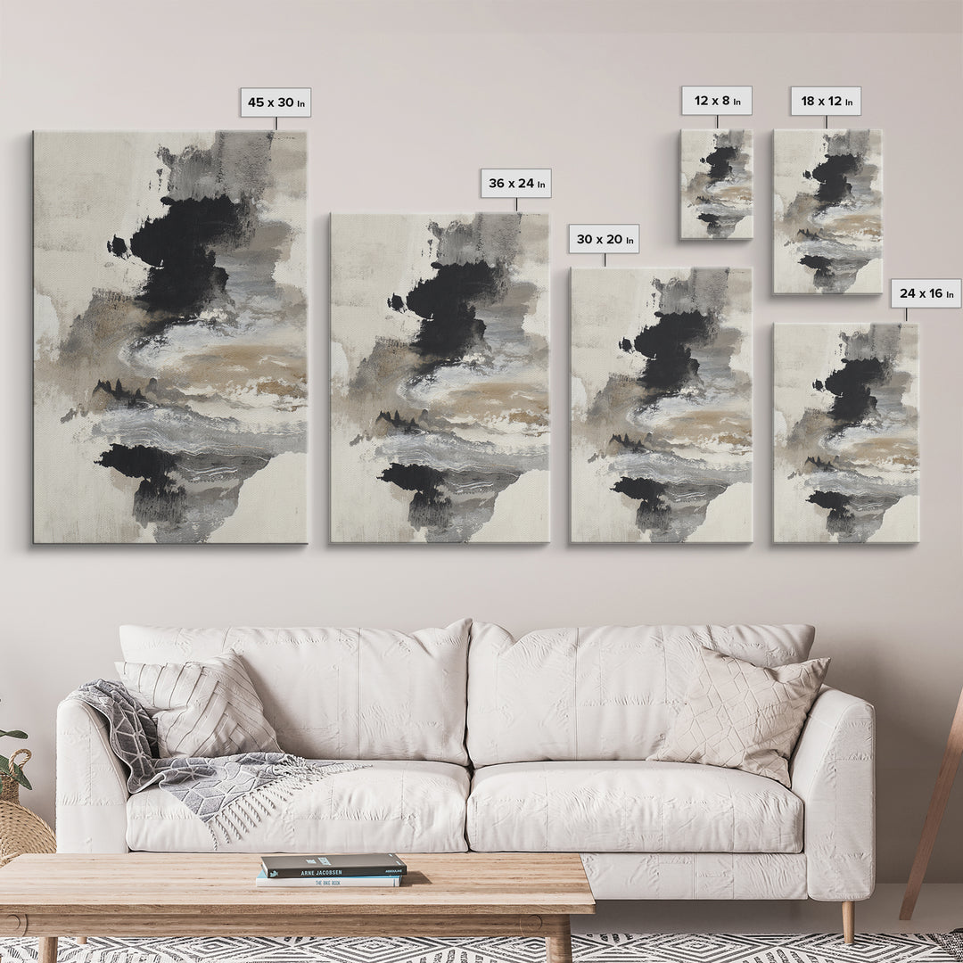 Minimal Black Ink Composition Canvas Print, Above Sofa Art, Oversized Wall Art, Living Room Decor, Fine Art, Statement, ASA-2x3-16