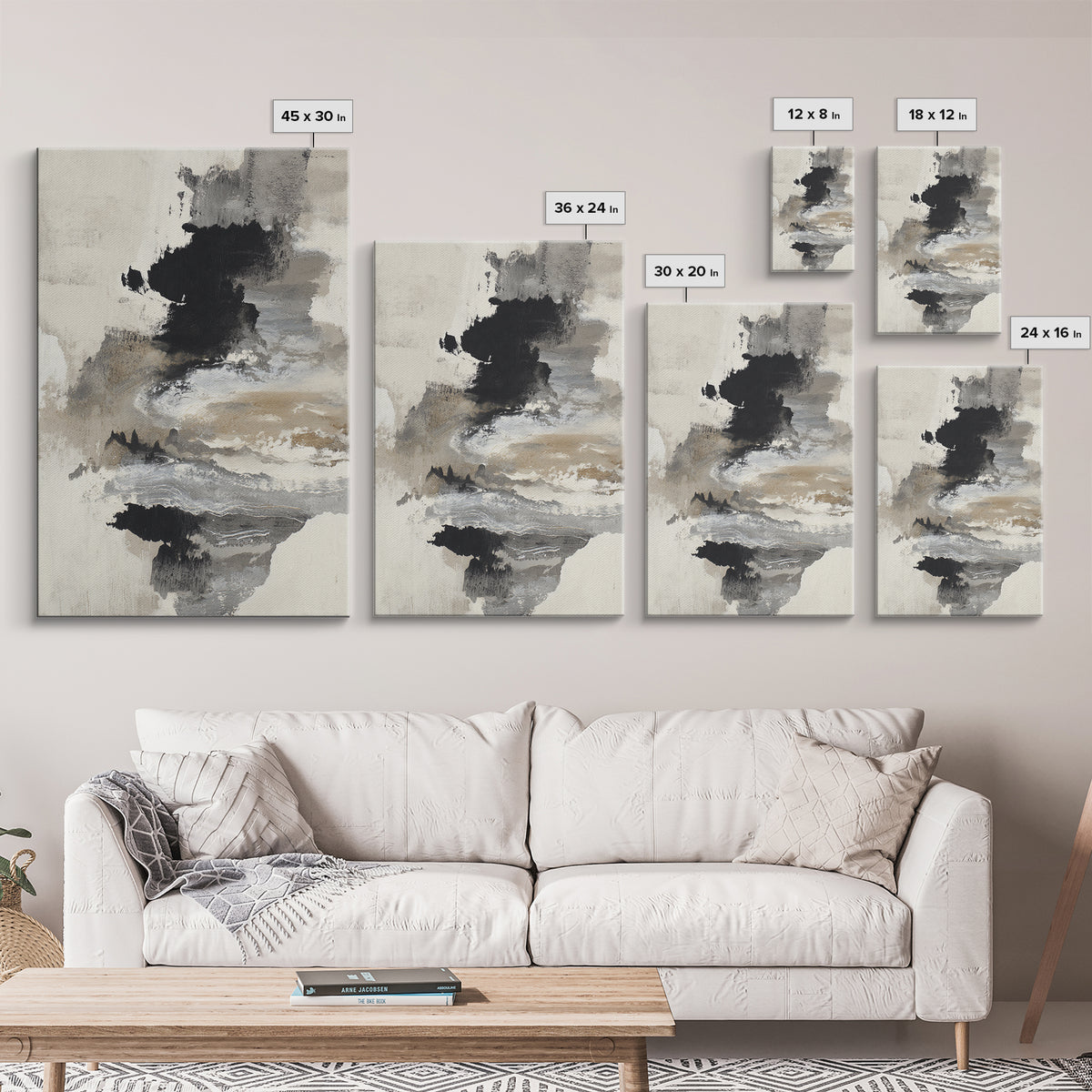 Minimal Black Ink Composition Canvas Print, Above Sofa Art, Oversized Wall Art, Living Room Decor, Fine Art, Statement, ASA-2x3-16
