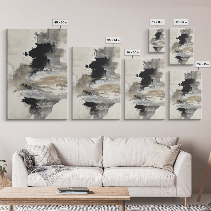 Minimal Black Ink Composition Canvas Print, Above Sofa Art, Oversized Wall Art, Living Room Decor, Fine Art, Statement, ASA-2x3-16