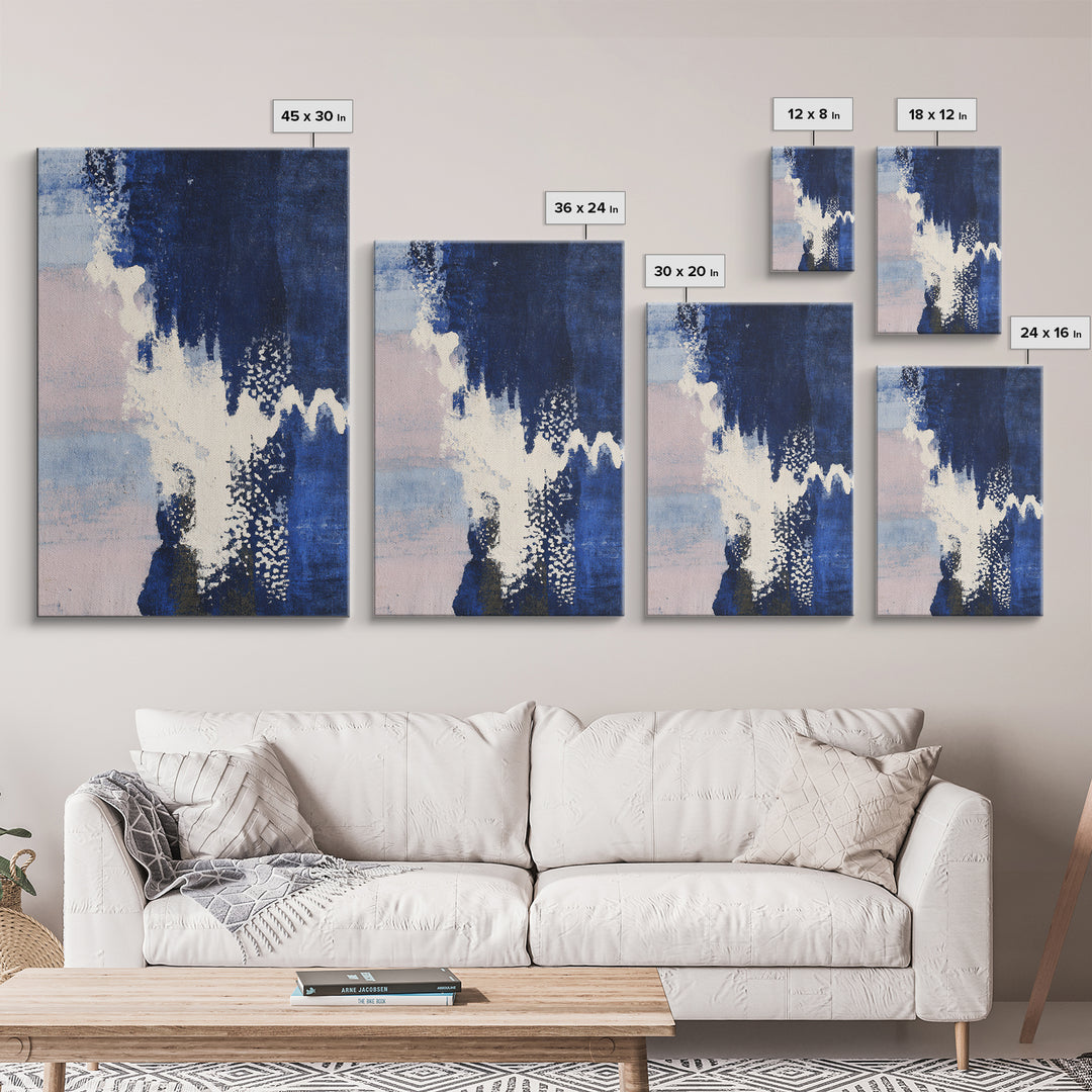Bold Navy and Ivory Abstract Brushwork Framed Canvas Print, Above Sofa Art, Gallery Decor, Living Room Decor, Statement, ASA-2x3-2
