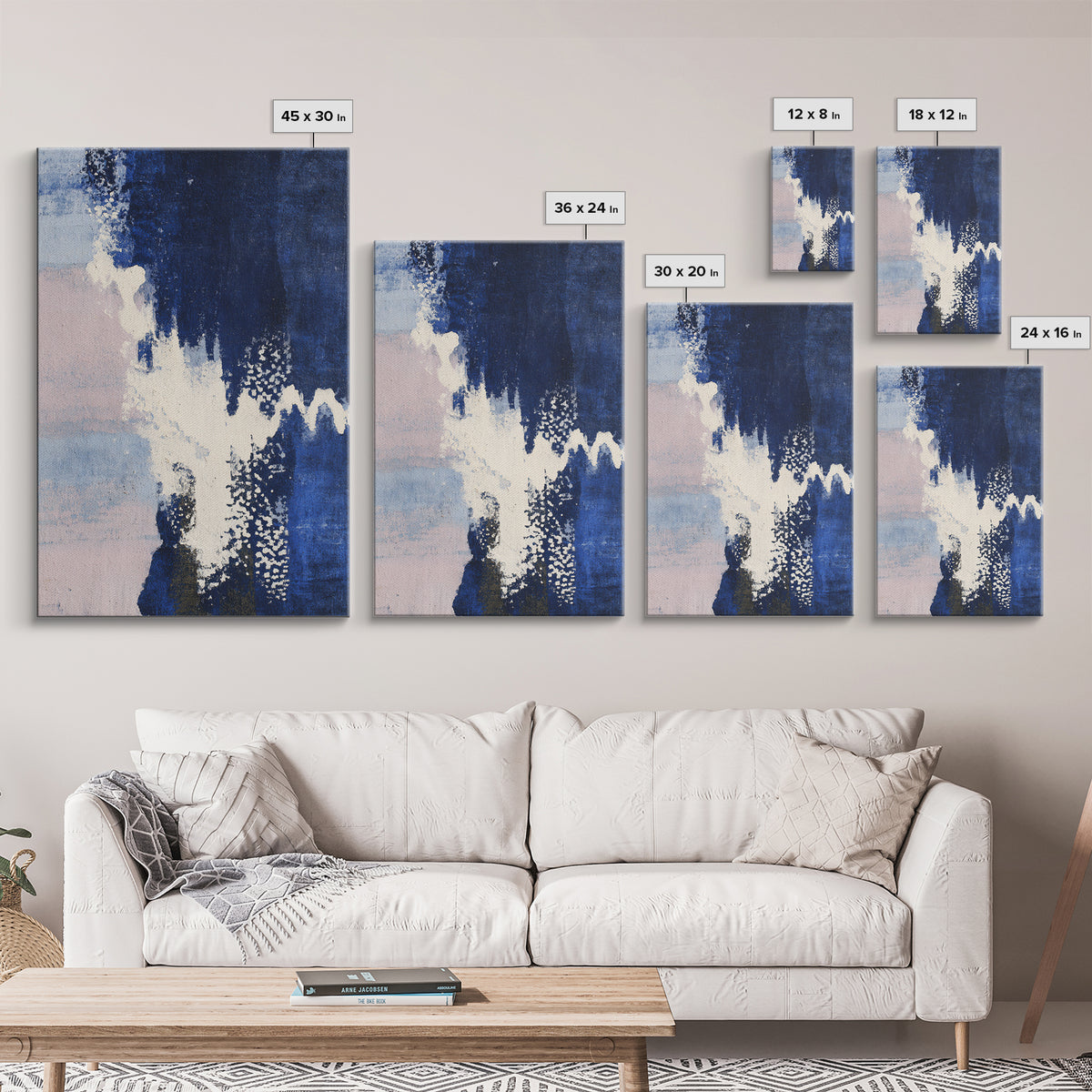 Bold Navy and Ivory Abstract Brushwork Framed Canvas Print, Above Sofa Art, Gallery Decor, Living Room Decor, Statement, ASA-2x3-2