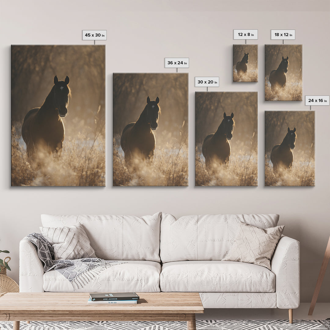 Statement Horse Silhouette Framed Canvas Print, Above Sofa Art, Boho Decor, Living Room Decor, Oil Painting, Statement, ASA-2x3-21