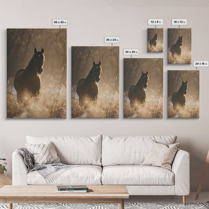Statement Horse Silhouette Framed Canvas Print, Above Sofa Art, Boho Decor, Living Room Decor, Oil Painting, Statement, ASA-2x3-21